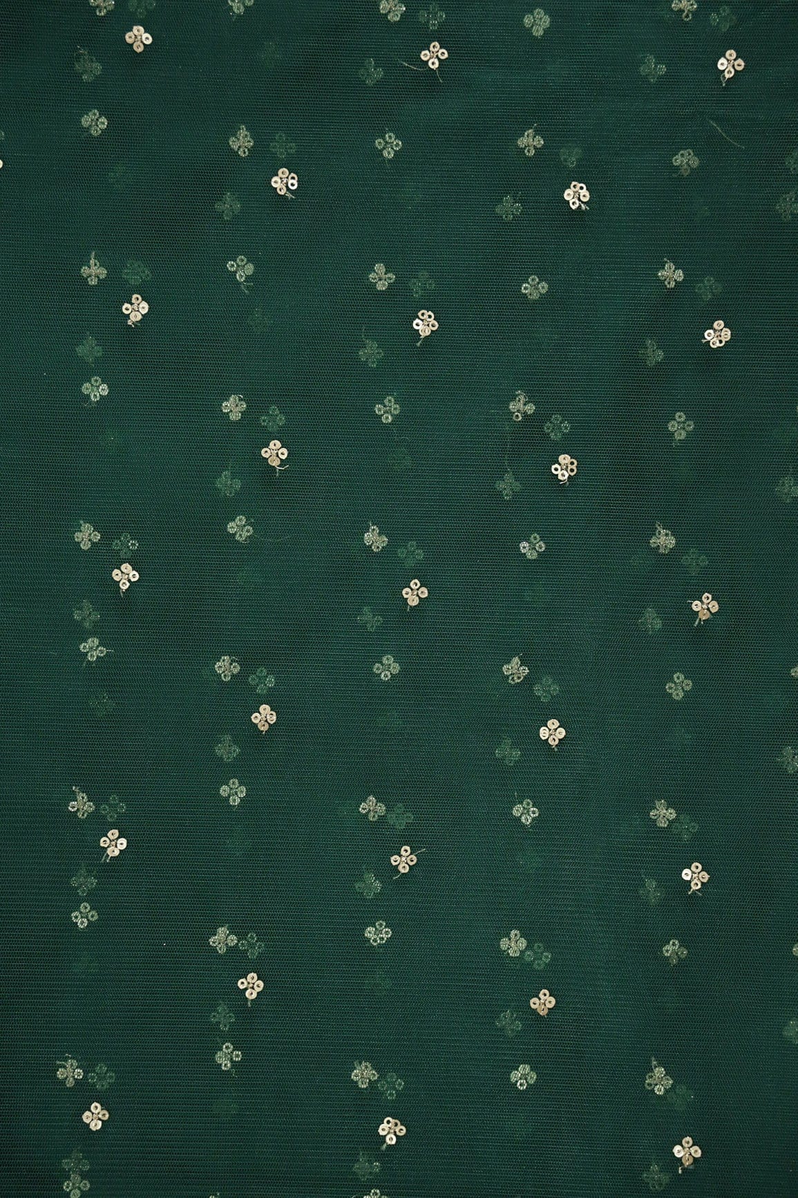doeraa Embroidery Fabrics Gold Sequins Small Motif Embroidery Work On Bottle Green Soft Net Fabric