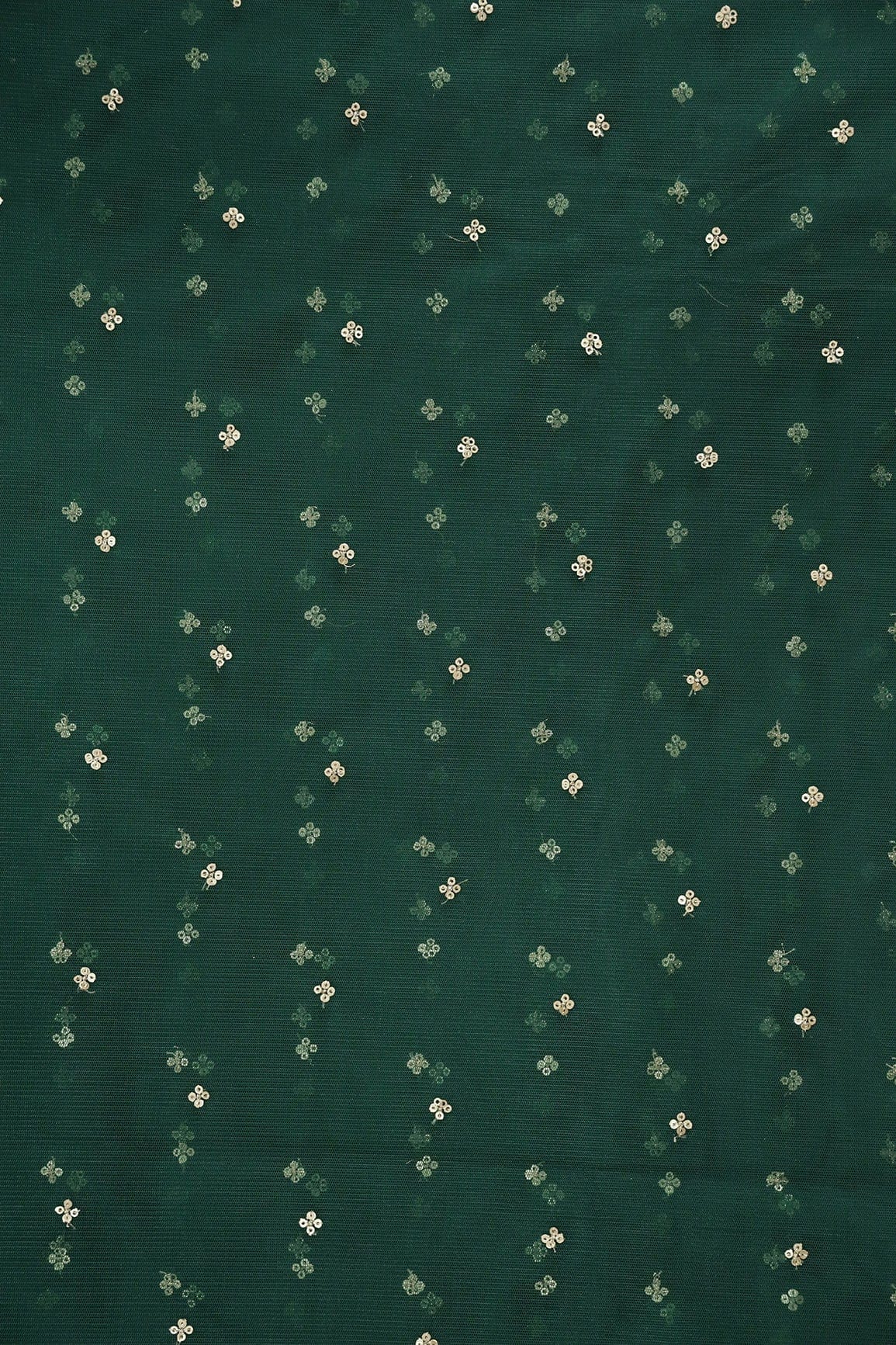 doeraa Embroidery Fabrics Gold Sequins Small Motif Embroidery Work On Bottle Green Soft Net Fabric