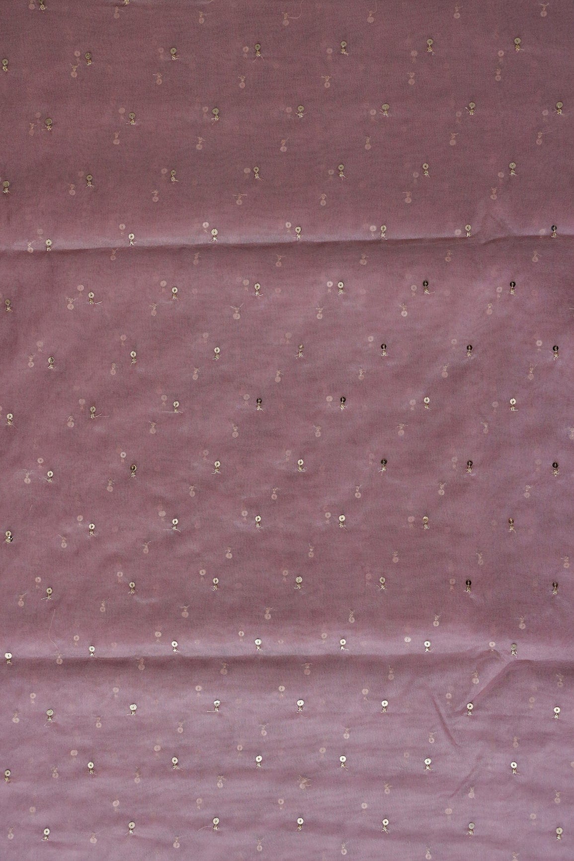 doeraa Embroidery Fabrics Gold Sequins Small Motif Embroidery Work On Mauve Organza Fabric