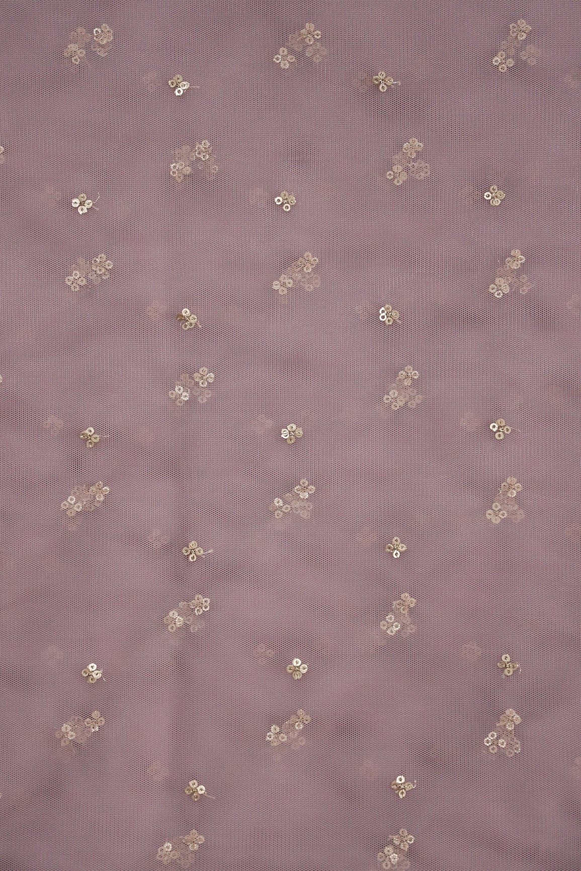 doeraa Embroidery Fabrics Gold Sequins Small Motif Embroidery Work On Mauve Soft Net Fabric