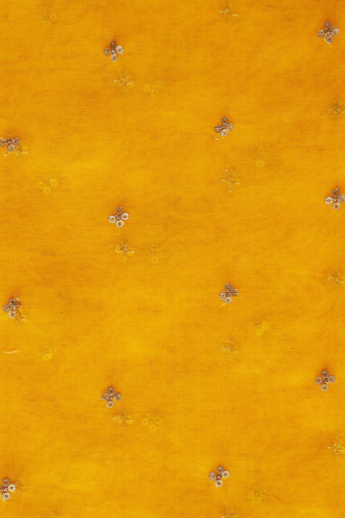 doeraa Embroidery Fabrics Gold Sequins Small Motif Embroidery Work On Yellow Organza Fabric
