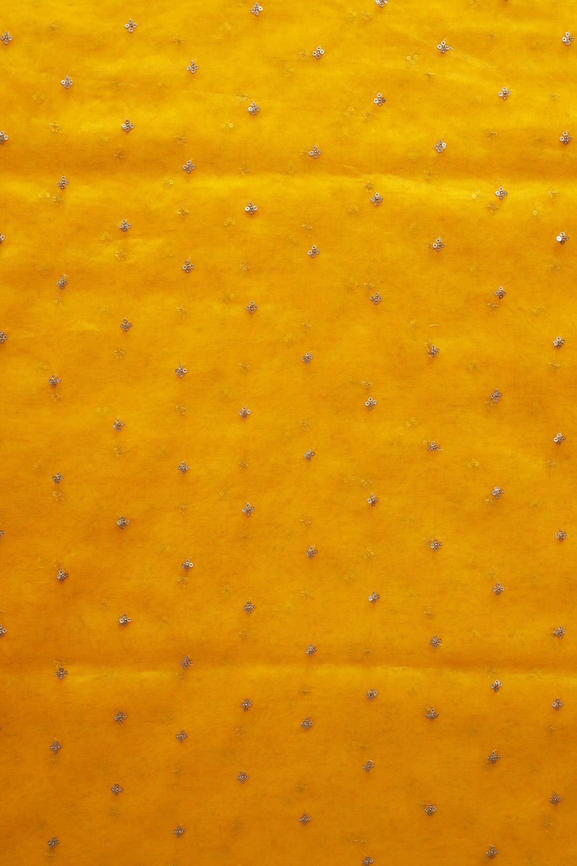 doeraa Embroidery Fabrics Gold Sequins Small Motif Embroidery Work On Yellow Organza Fabric