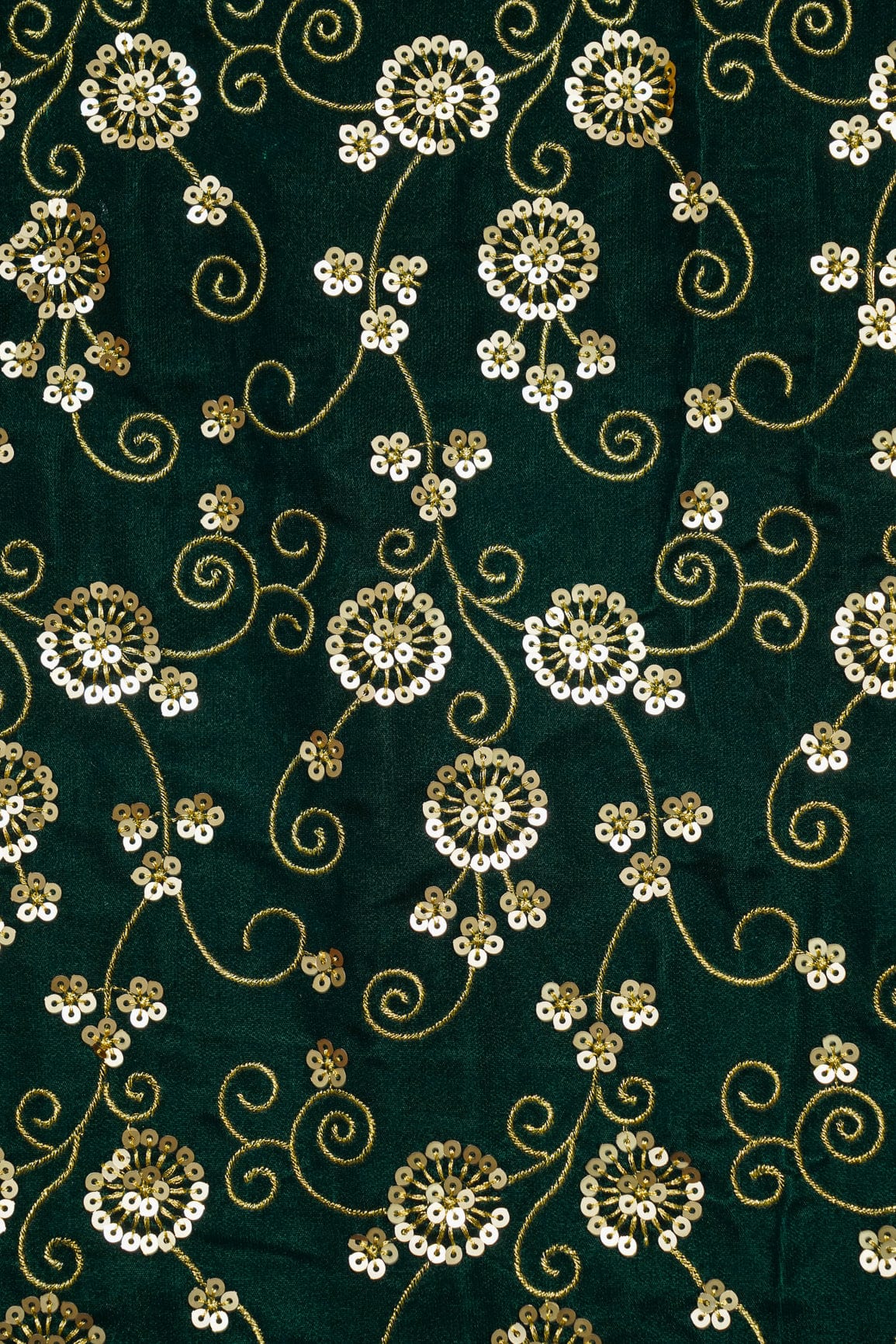 doeraa Embroidery Fabrics Gold Sequins With Gold Thread Embroidery On Bottle Green Velvet