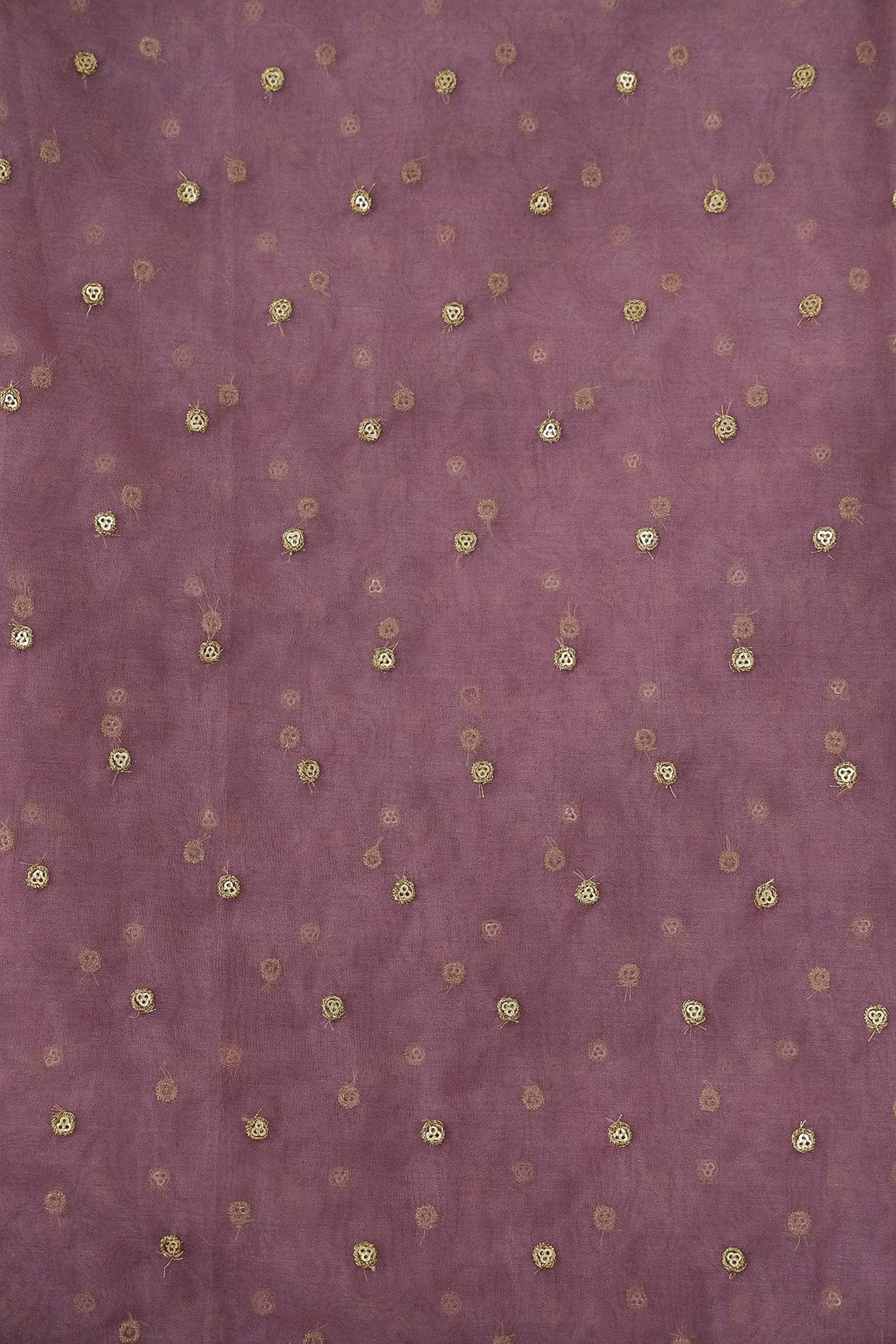 doeraa Embroidery Fabrics Gold Sequins with Gold Thread Motif Embroidery on Purple Organza Fabric