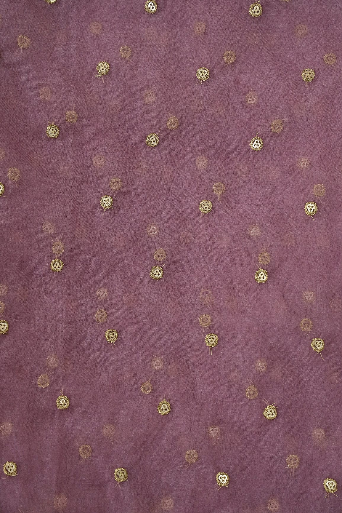 doeraa Embroidery Fabrics Gold Sequins with Gold Thread Motif Embroidery on Purple Organza Fabric