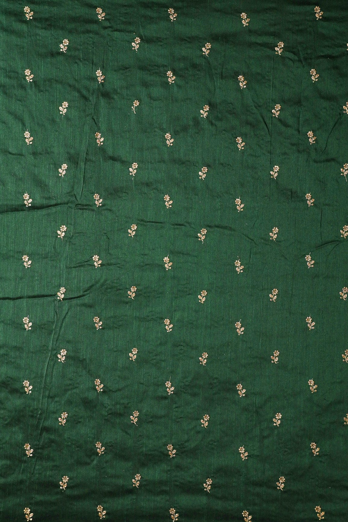 doeraa Embroidery Fabrics Gold Sequins With Gold Zari Small Floral Motif Embroidery Work On Bottle Green Raw Silk Fabric