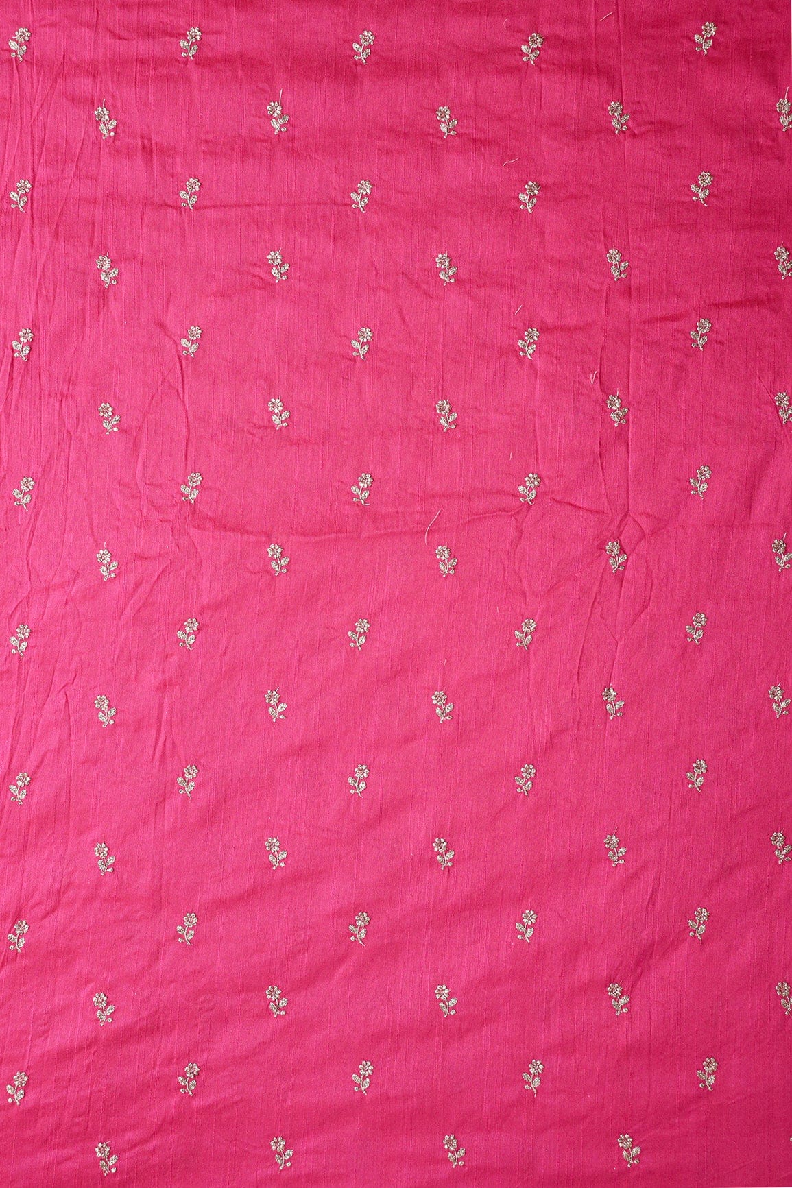 doeraa Embroidery Fabrics Gold Sequins With Gold Zari Small Floral Motif Embroidery Work On Fuchsia Raw Silk Fabric