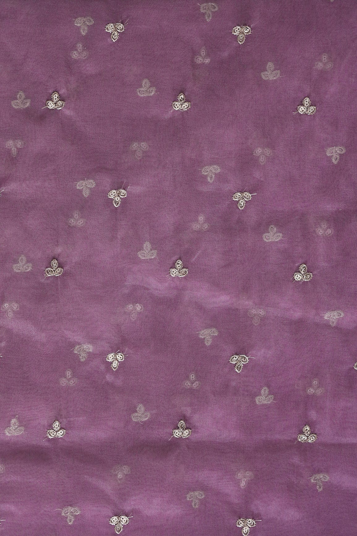 doeraa Embroidery Fabrics Gold Sequins With Gold Zari Small Leafy Motif Embroidery Work On Mauve Organza Fabric