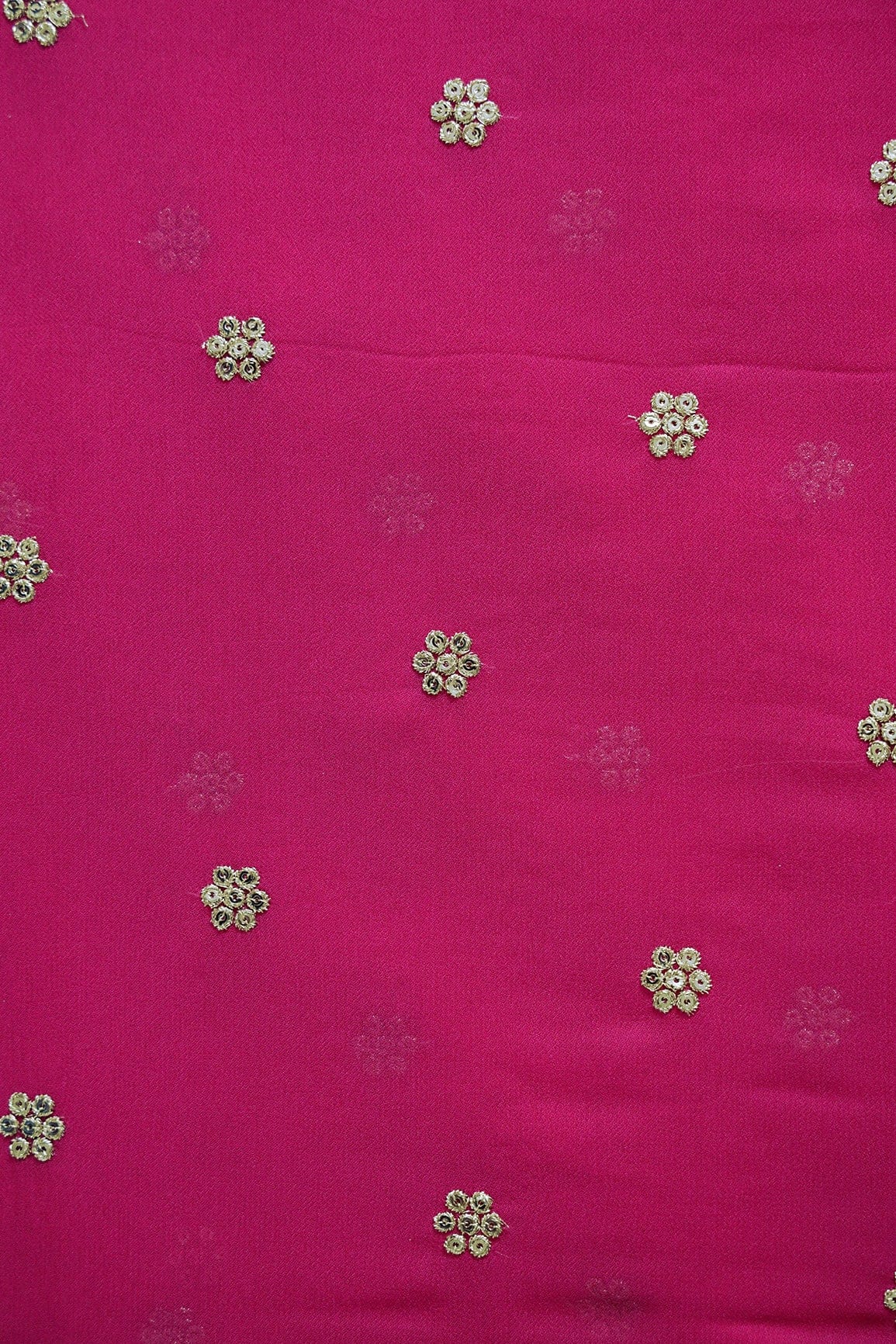 doeraa Embroidery Fabrics Gold Sequins With Gold Zari Small Motif Embroidery Work On Fuchsia Viscose Georgette Fabric