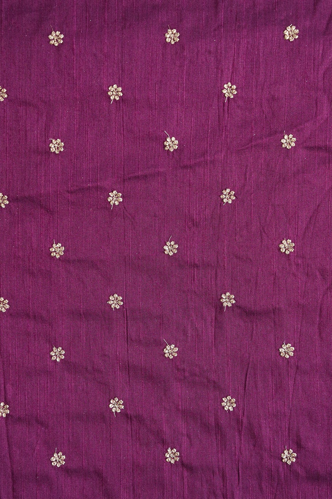 doeraa Embroidery Fabrics Gold Sequins With Gold Zari Small Motif Embroidery Work On Wine Raw Silk Fabric