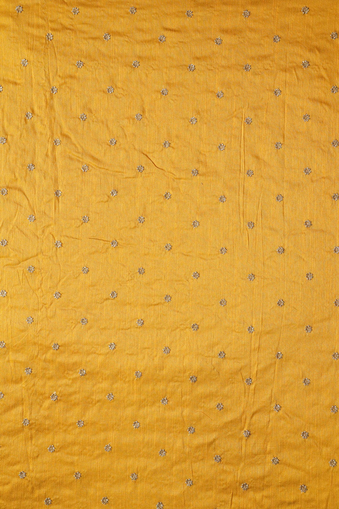 doeraa Embroidery Fabrics Gold Sequins With Gold Zari Small Motif Embroidery Work On Yellow Raw Silk Fabric