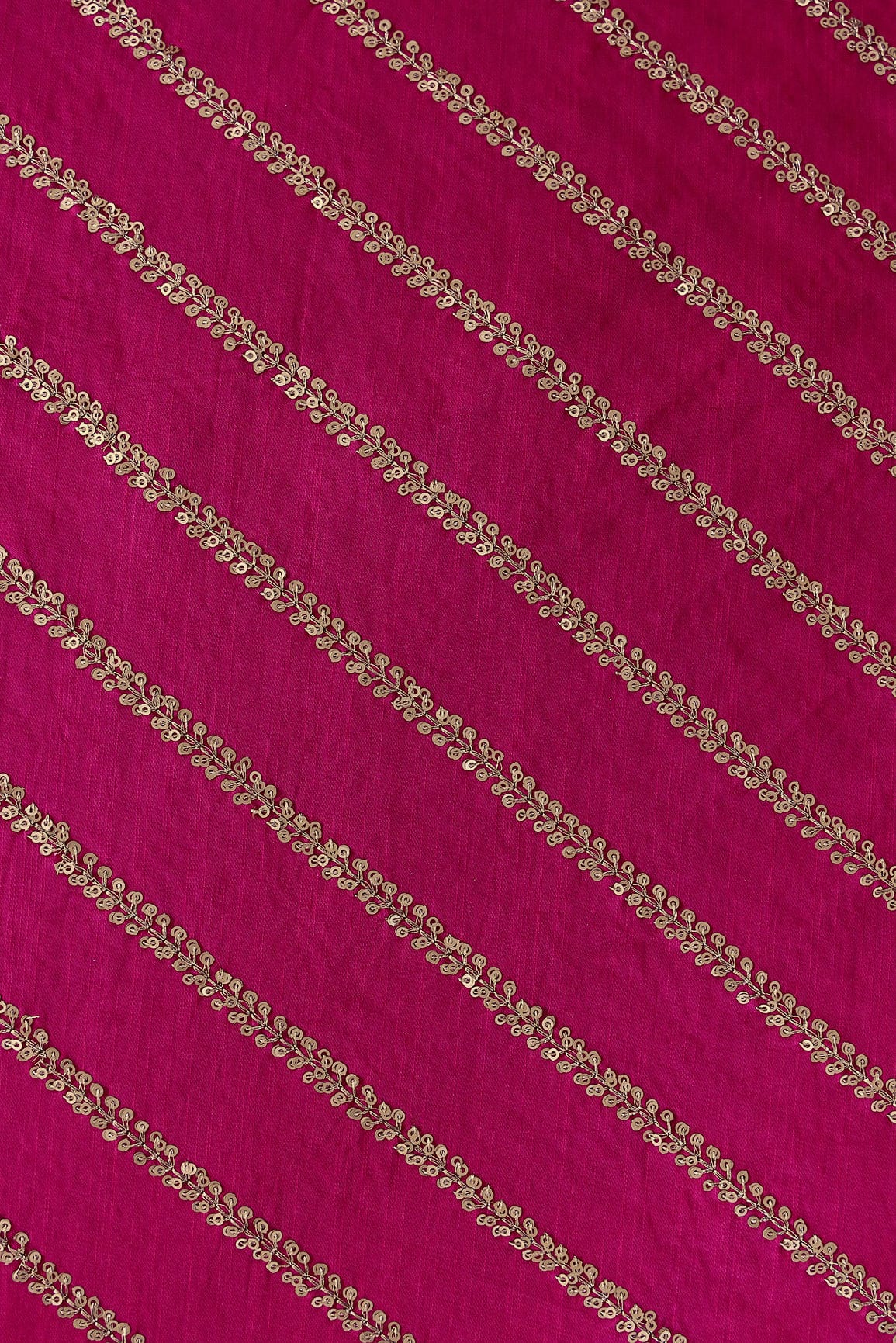 doeraa Embroidery Fabrics Gold Sequins With Gold Zari Stripes Embroidery Work On Rani Raw Silk Fabric