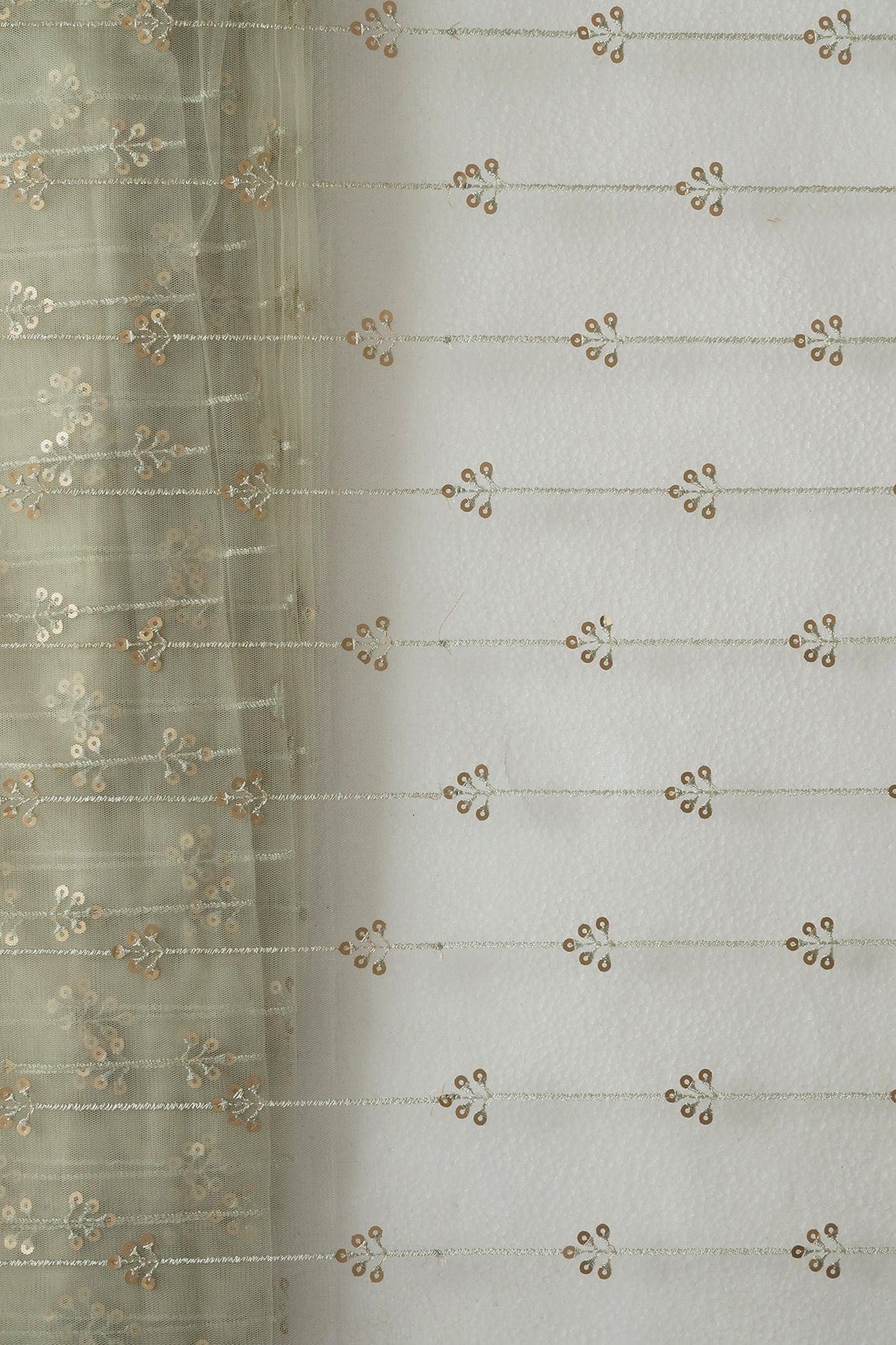 doeraa Embroidery Fabrics Gold Sequins With Olive Thread Beautiful Stripes Embroidery Work On Olive Soft Net Fabric