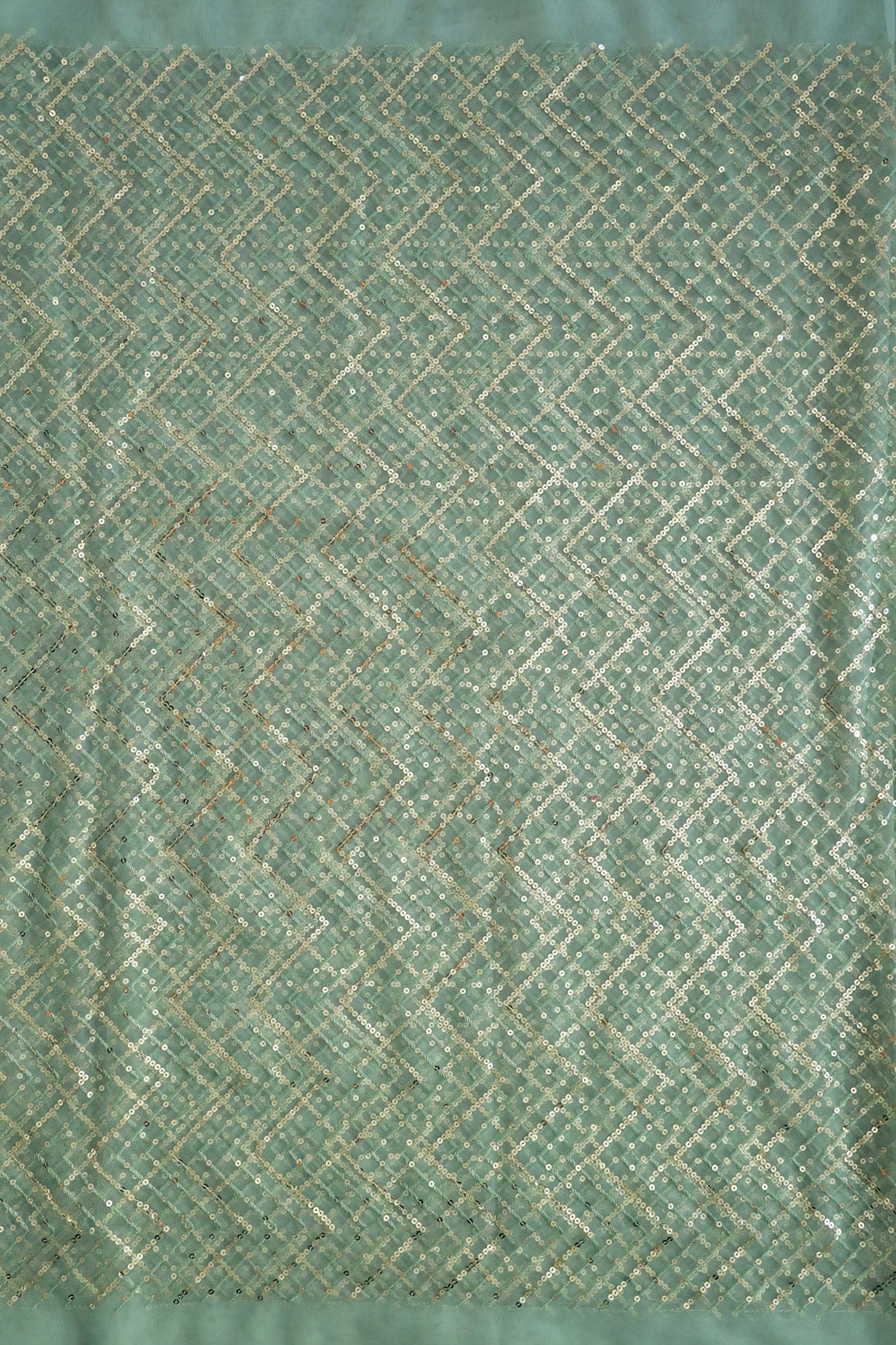 doeraa Embroidery Fabrics Gold Sequins With Olive Thread Chevron Embroidery Work On Olive Soft Net Fabric