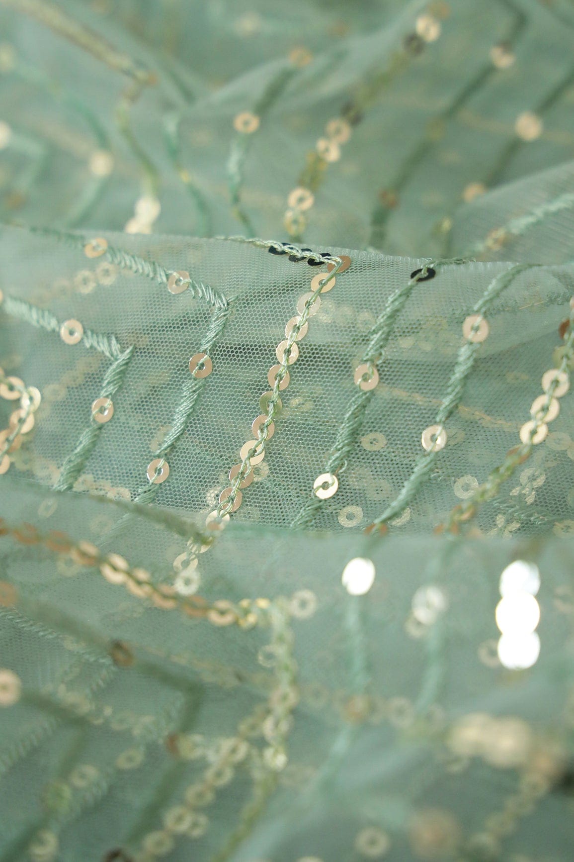 doeraa Embroidery Fabrics Gold Sequins With Olive Thread Chevron Embroidery Work On Olive Soft Net Fabric
