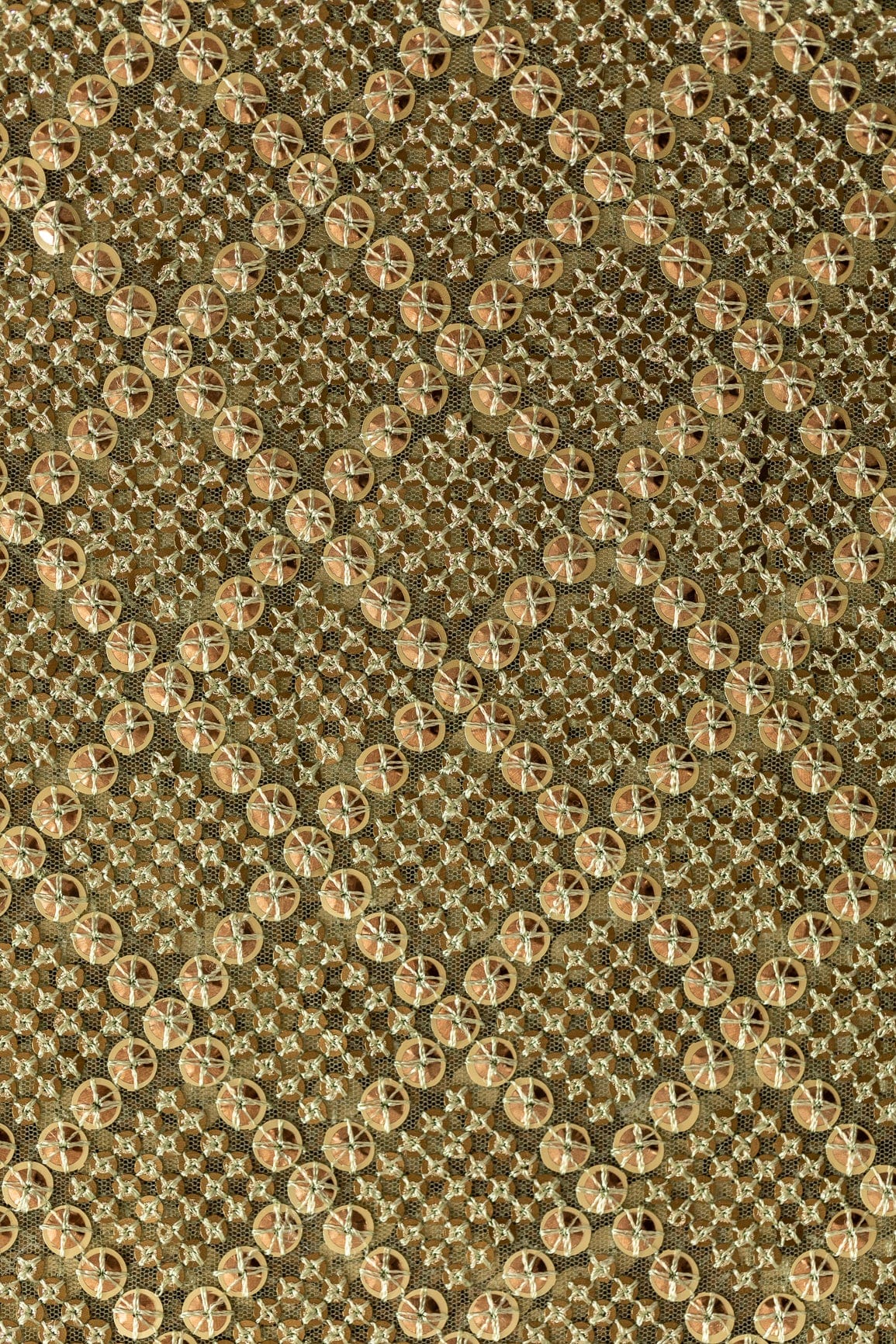 doeraa Embroidery Fabrics Gold Sequins With Olive Thread work Embroidery On Olive Soft Net Fabric