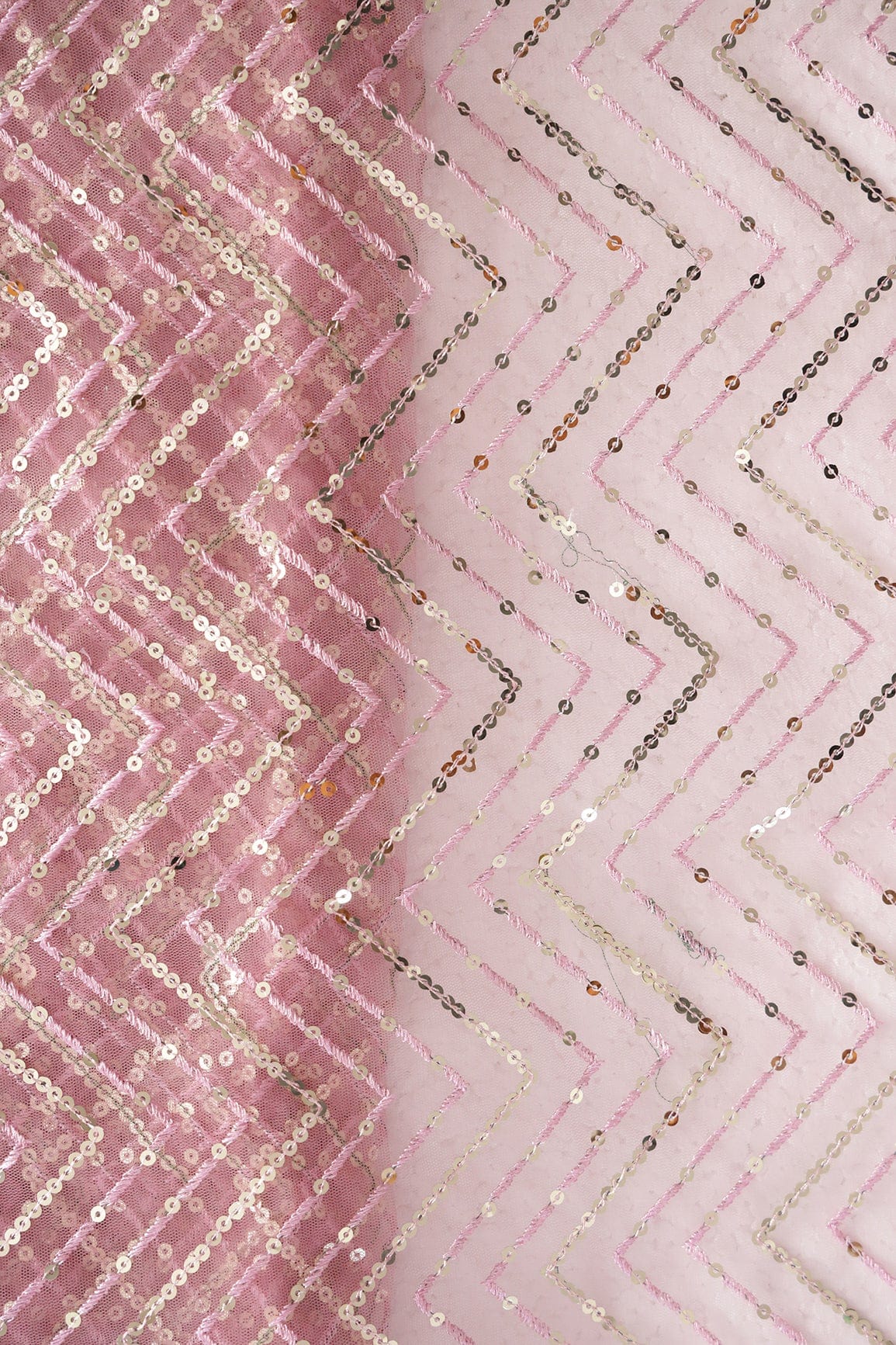 doeraa Embroidery Fabrics Gold Sequins With Pink Thread Chevron Embroidery Work On Pink Soft Net Fabric