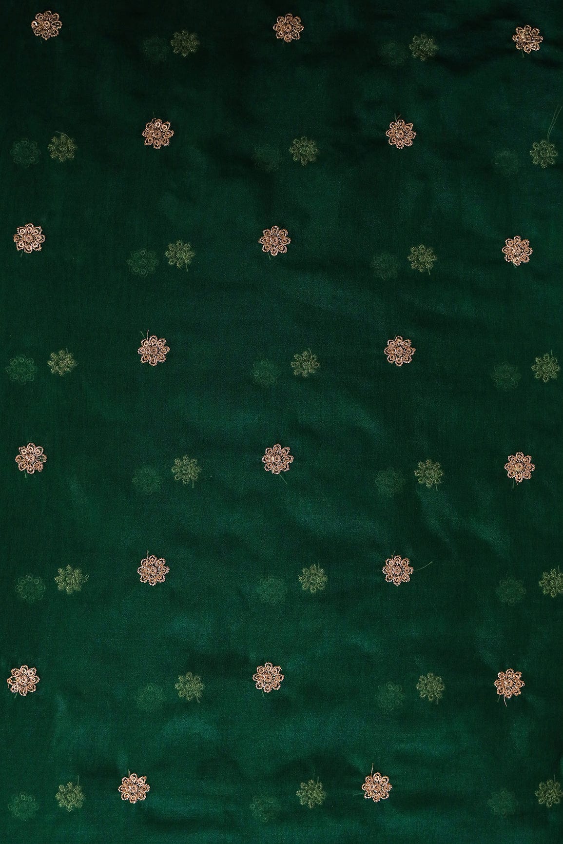 doeraa Embroidery Fabrics Gold Sequins with Zari Embroidery Work Bottle Green Organza Fabric
