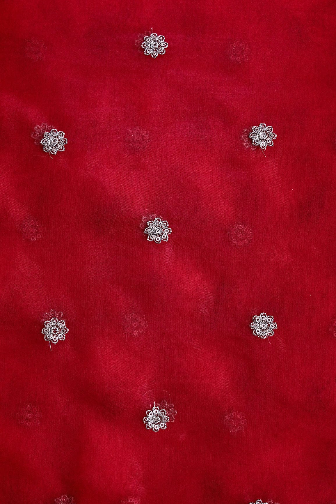 doeraa Embroidery Fabrics Gold Sequins with Zari Embroidery Work Red Organza Fabric