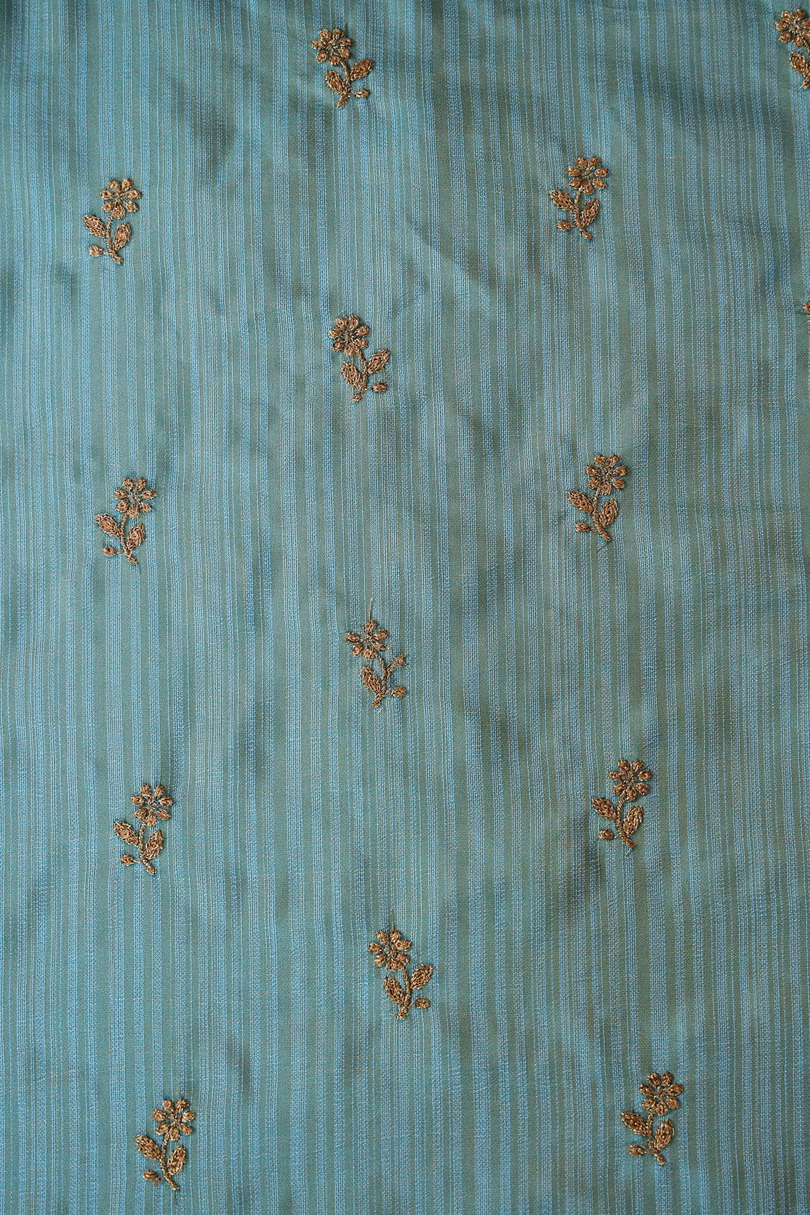 doeraa Embroidery Fabrics Gold Sequins with Zari Floral Embroidery On Sky Blue Bamboo Silk Fabric