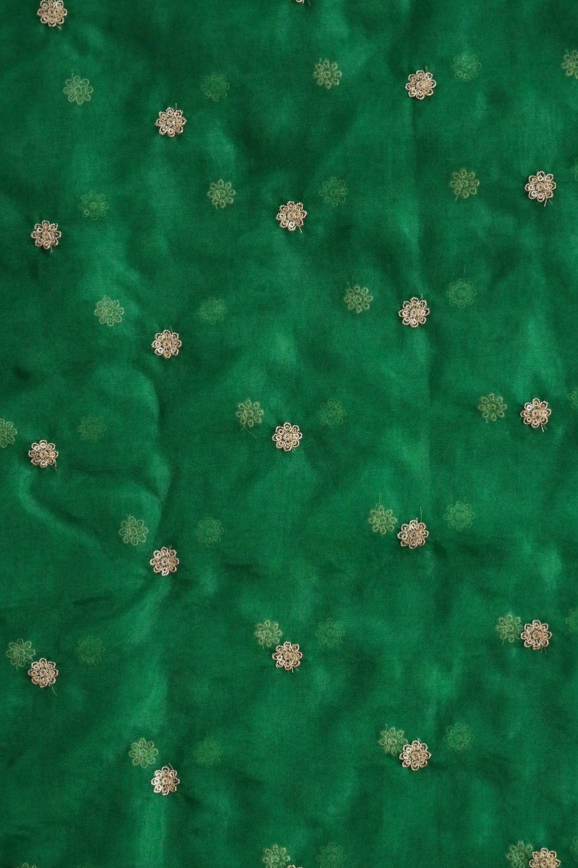 doeraa Embroidery Fabrics Gold Sequins With Zari Small Motif Embroidery Work Green Organza Fabric