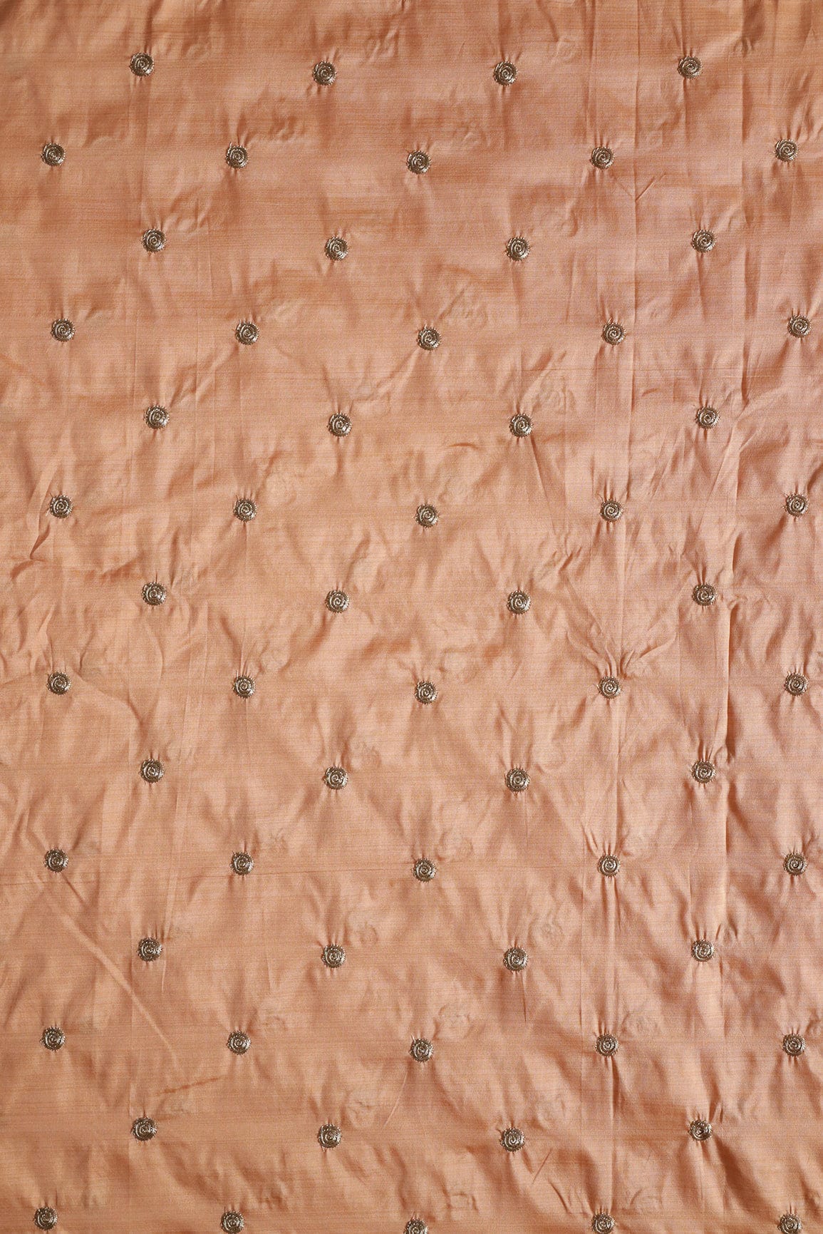 doeraa Embroidery Fabrics Gold Zari Small Motif Embroidery Work On Peach Bamboo Silk Fabric