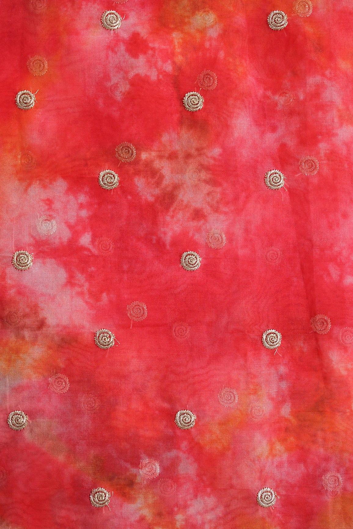 doeraa Embroidery Fabrics Gold Zari Small Motif Embroidery Work On Red And White Organza Fabric