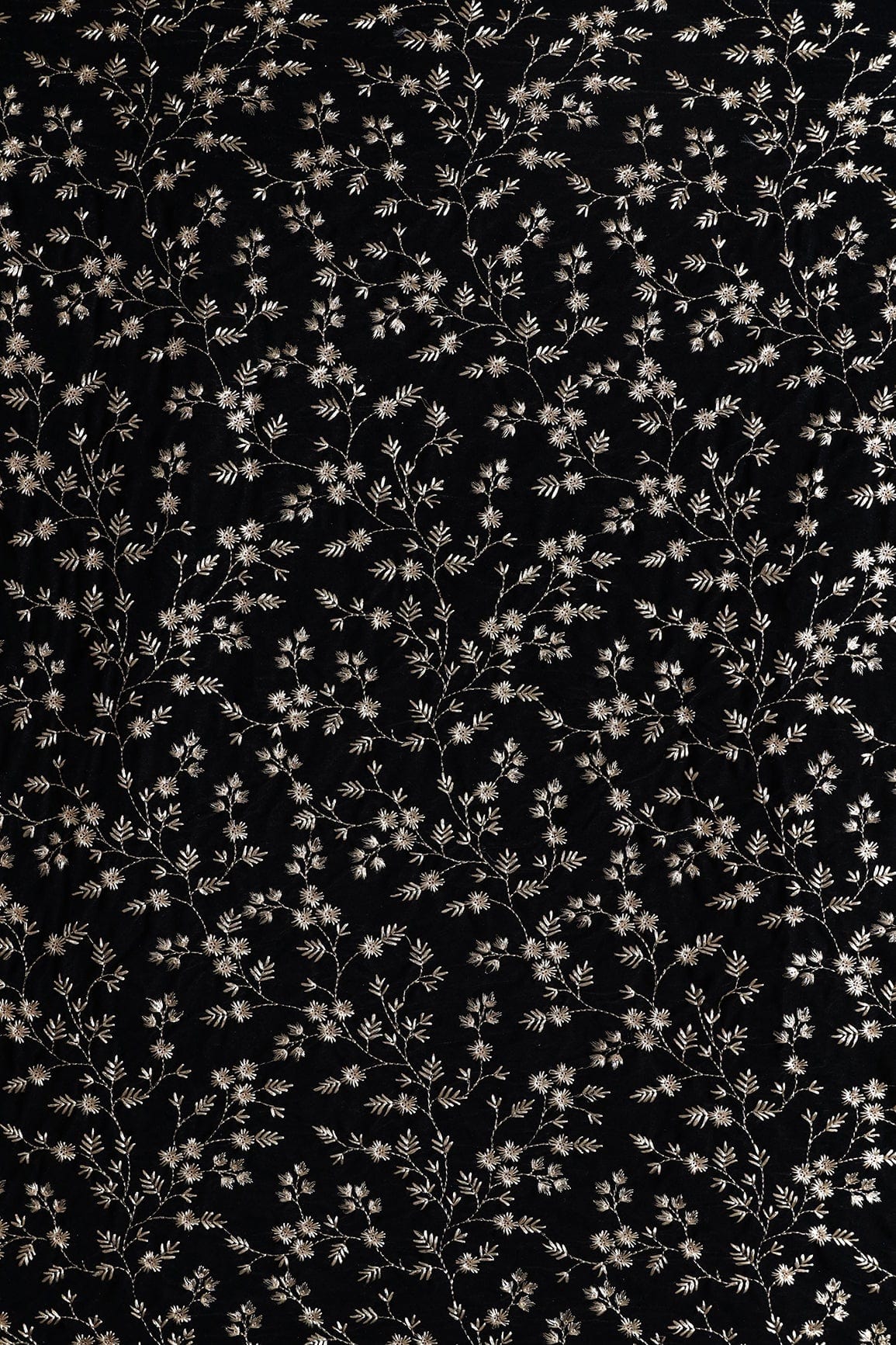 doeraa Embroidery Fabrics Gold Zari With Gold Sequins Floral Embroidery Work On Black Velvet Fabric