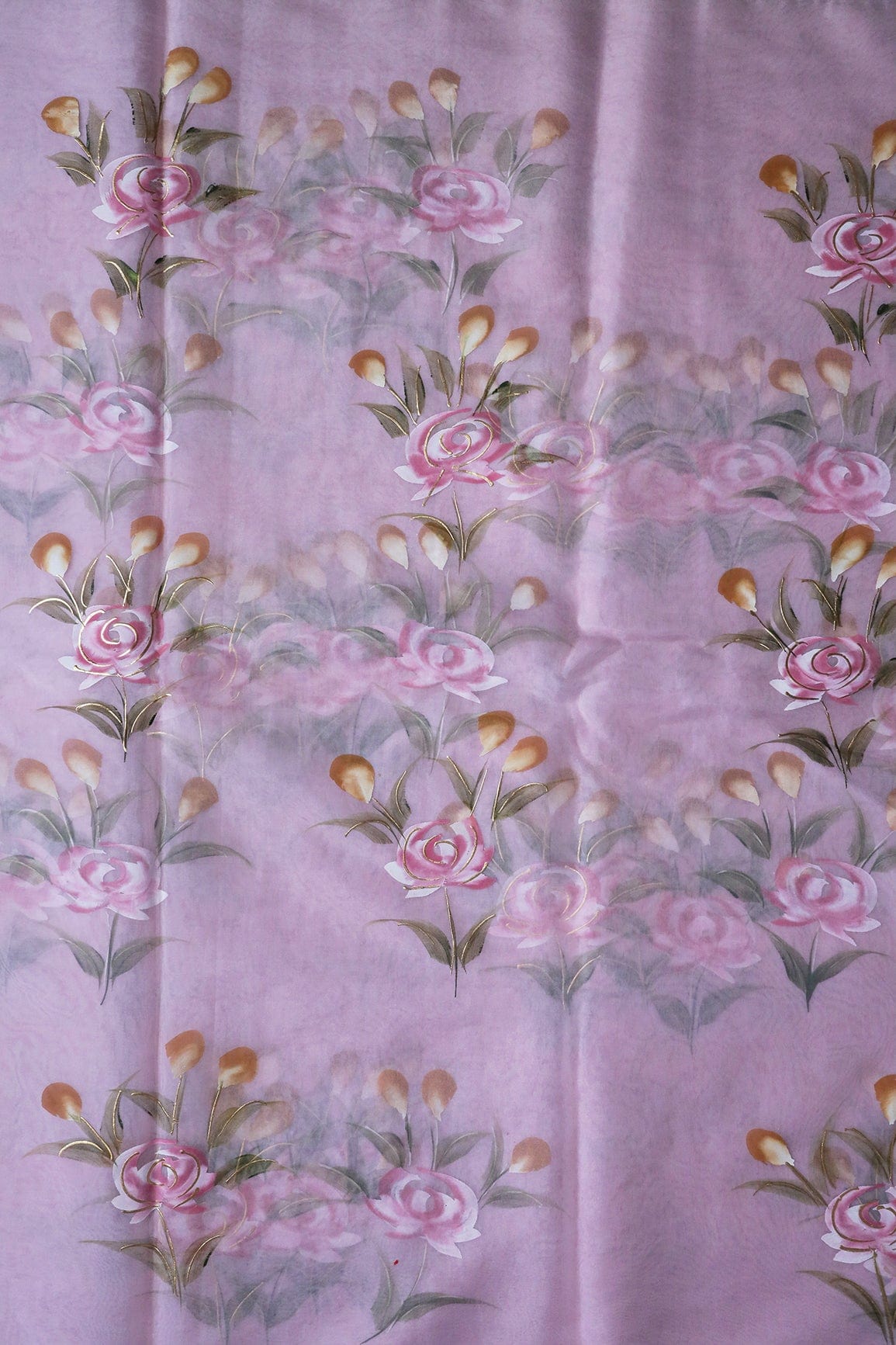 doeraa Embroidery Fabrics Gorgeous Floral Hand Painted With Foil Work On Light Lavender Organza Fabric