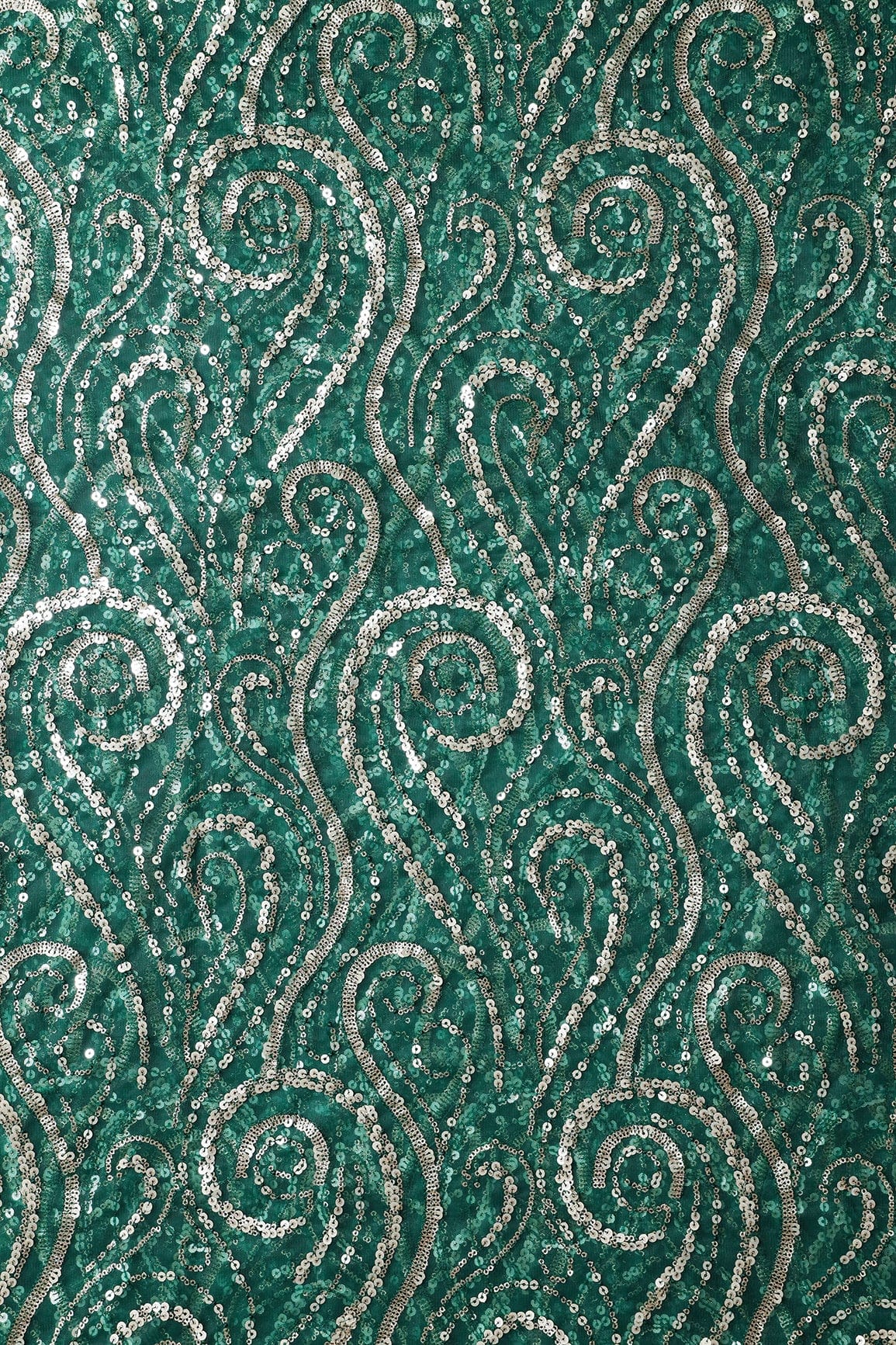 doeraa Embroidery Fabrics Gorgeous Multi Sequins Geometric Embroidery On Bottle Green Soft Net Fabric