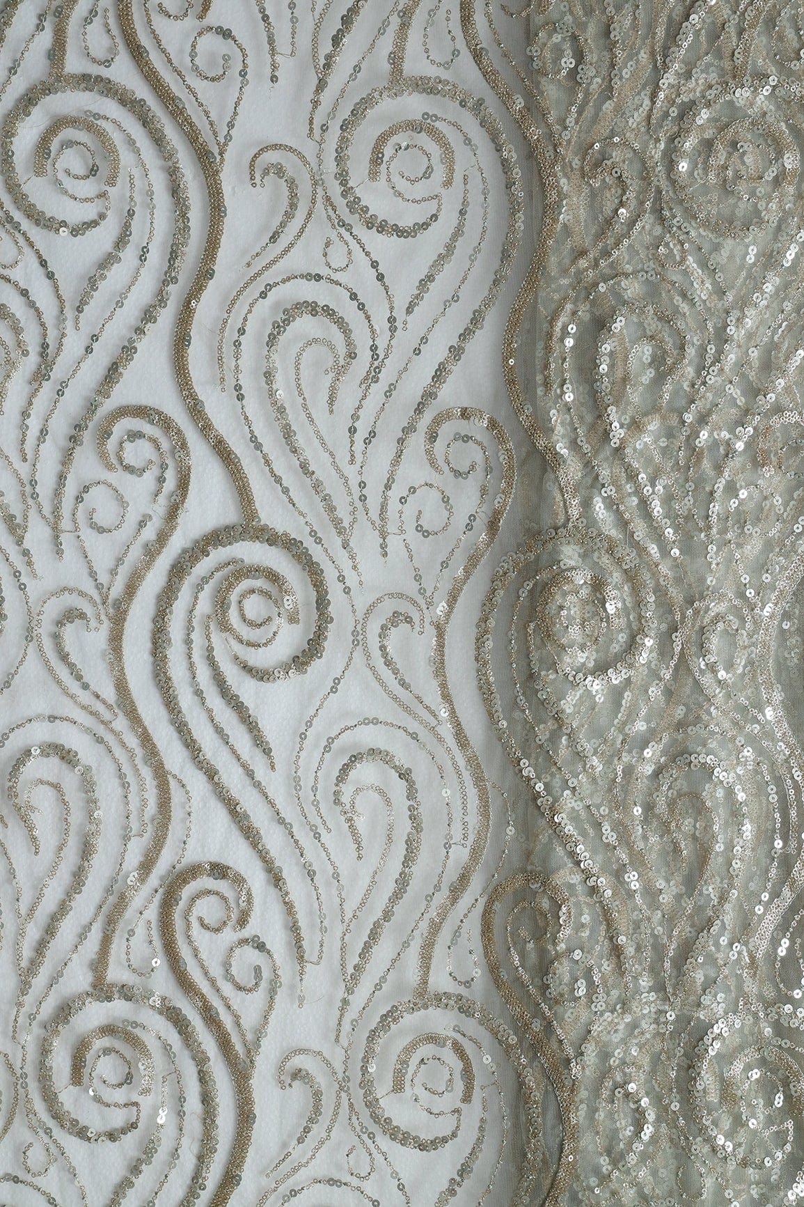 doeraa Embroidery Fabrics Gorgeous Multi Sequins Geometric Embroidery On Dusty Olive Soft Net Fabric
