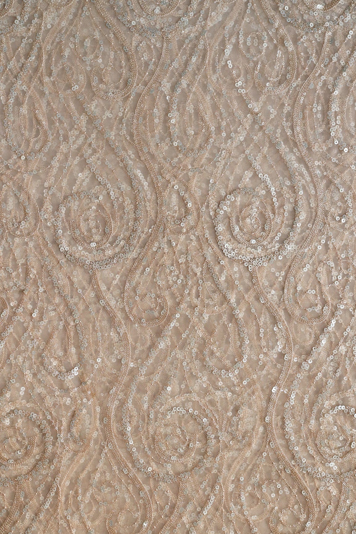 doeraa Embroidery Fabrics Gorgeous Multi Sequins Geometric Embroidery On Light Beige Soft Net Fabric