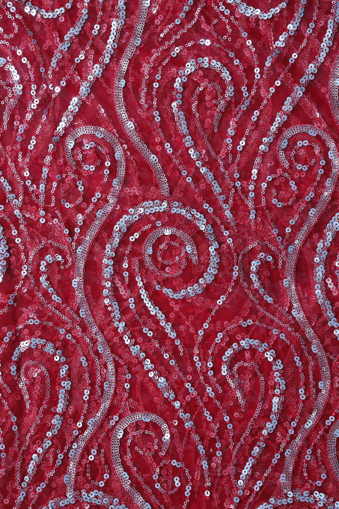 doeraa Embroidery Fabrics Gorgeous Multi Sequins Geometric Embroidery On Red Soft Net Fabric
