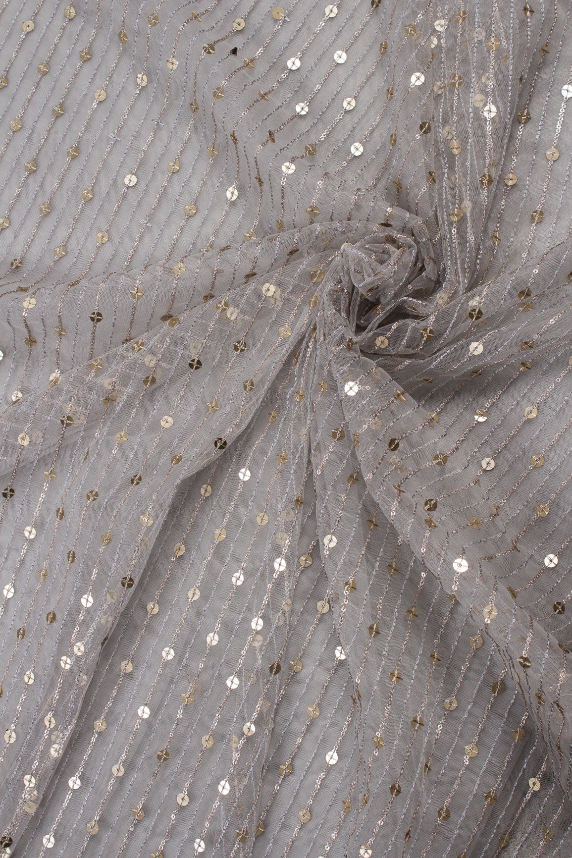 doeraa Embroidery Fabrics Gorgeous Sequins Work Embroidery On Grey Soft Net Fabric