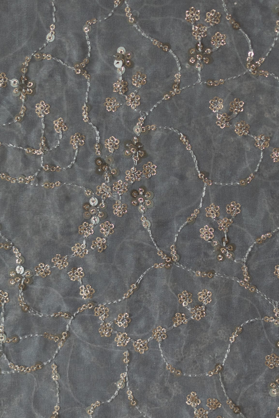 doeraa Embroidery Fabrics Grey And Gold Sequins  Embroidery On Grey Organza Fabric