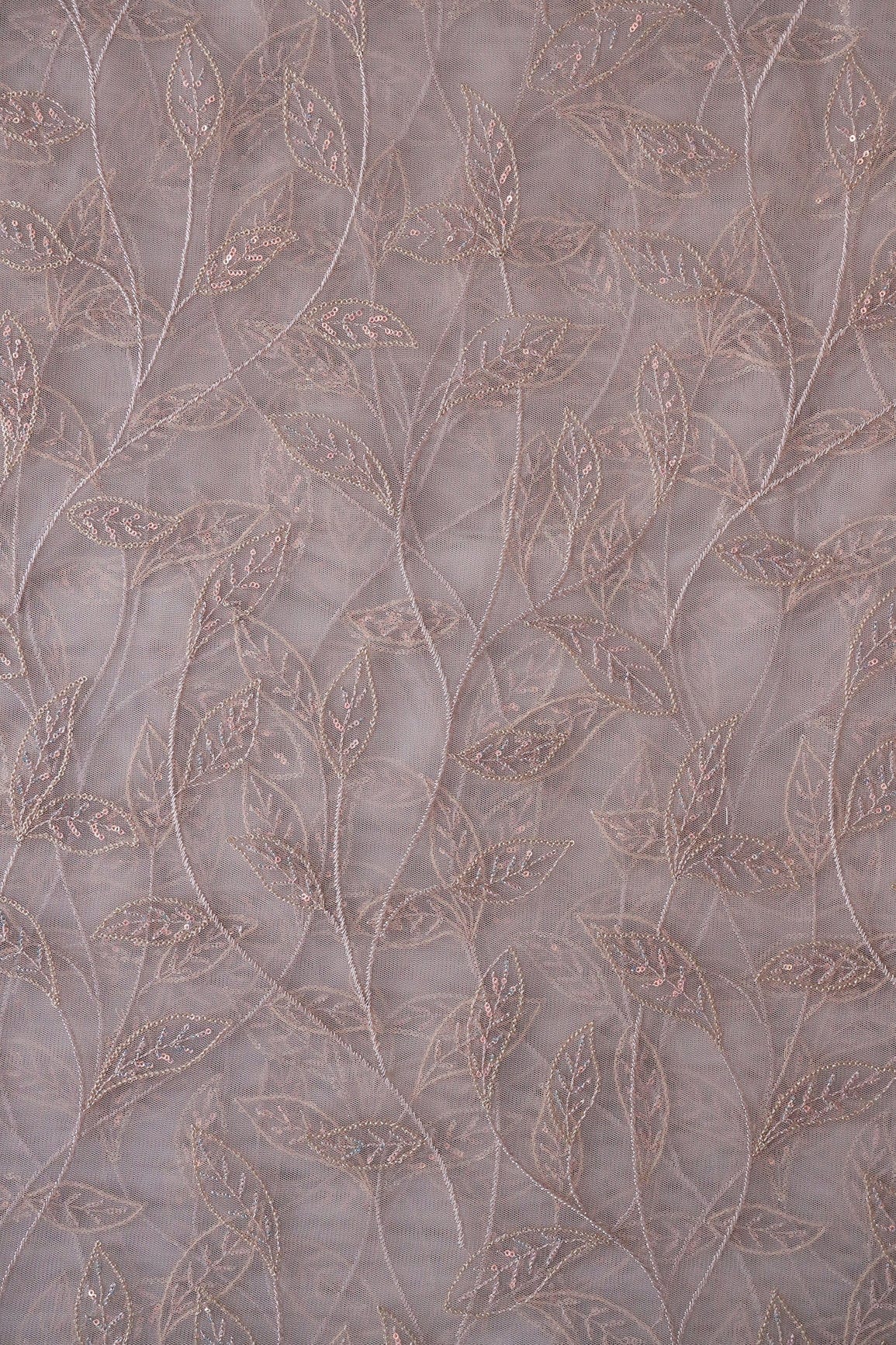 doeraa Embroidery Fabrics Grey Thread With Sequins Beautiful Leafy Embroidery On Grey Soft Net Fabric
