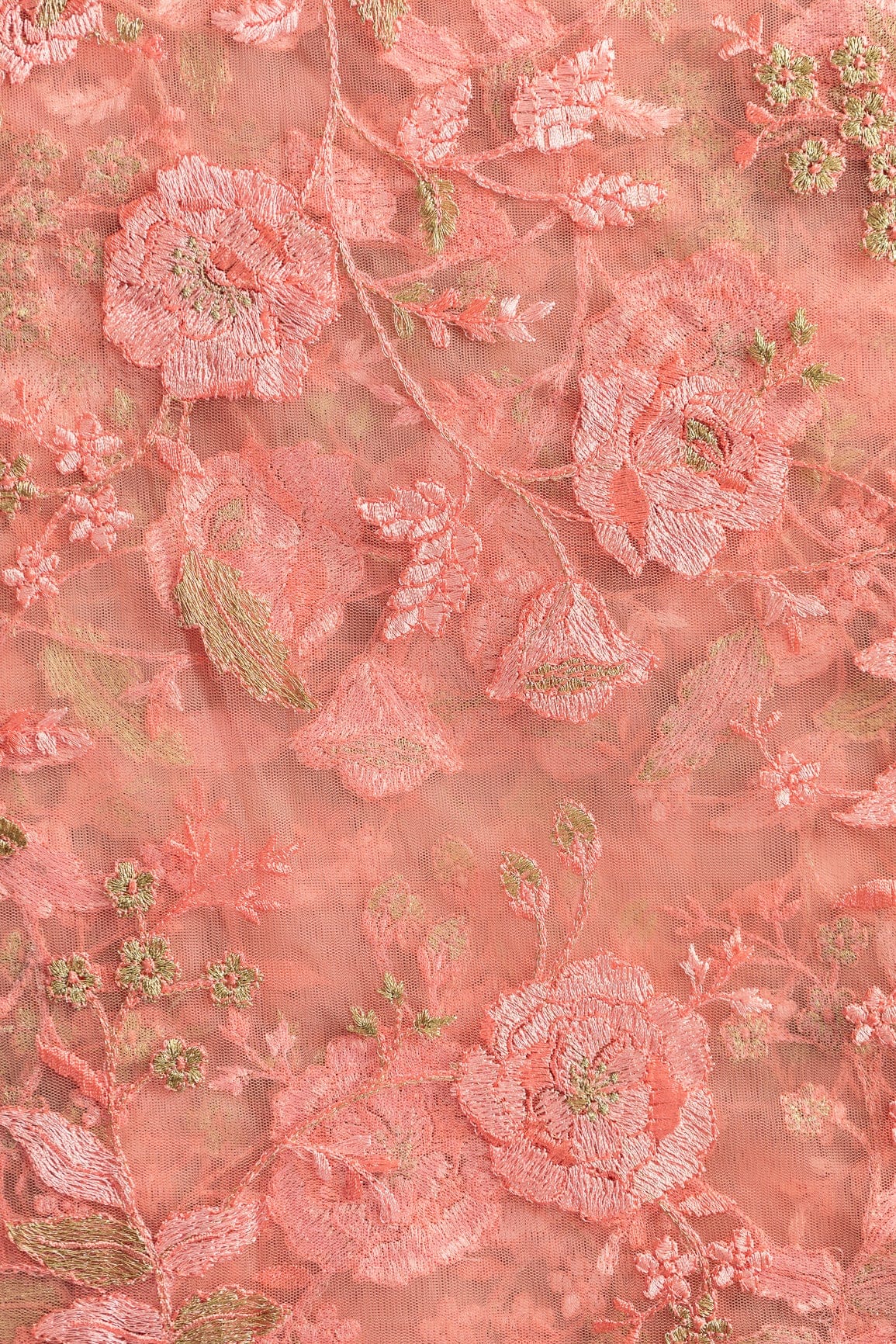 doeraa Embroidery Fabrics Heavy Floral Thread Work  Embroidery On Baby Pink Soft Net Fabric