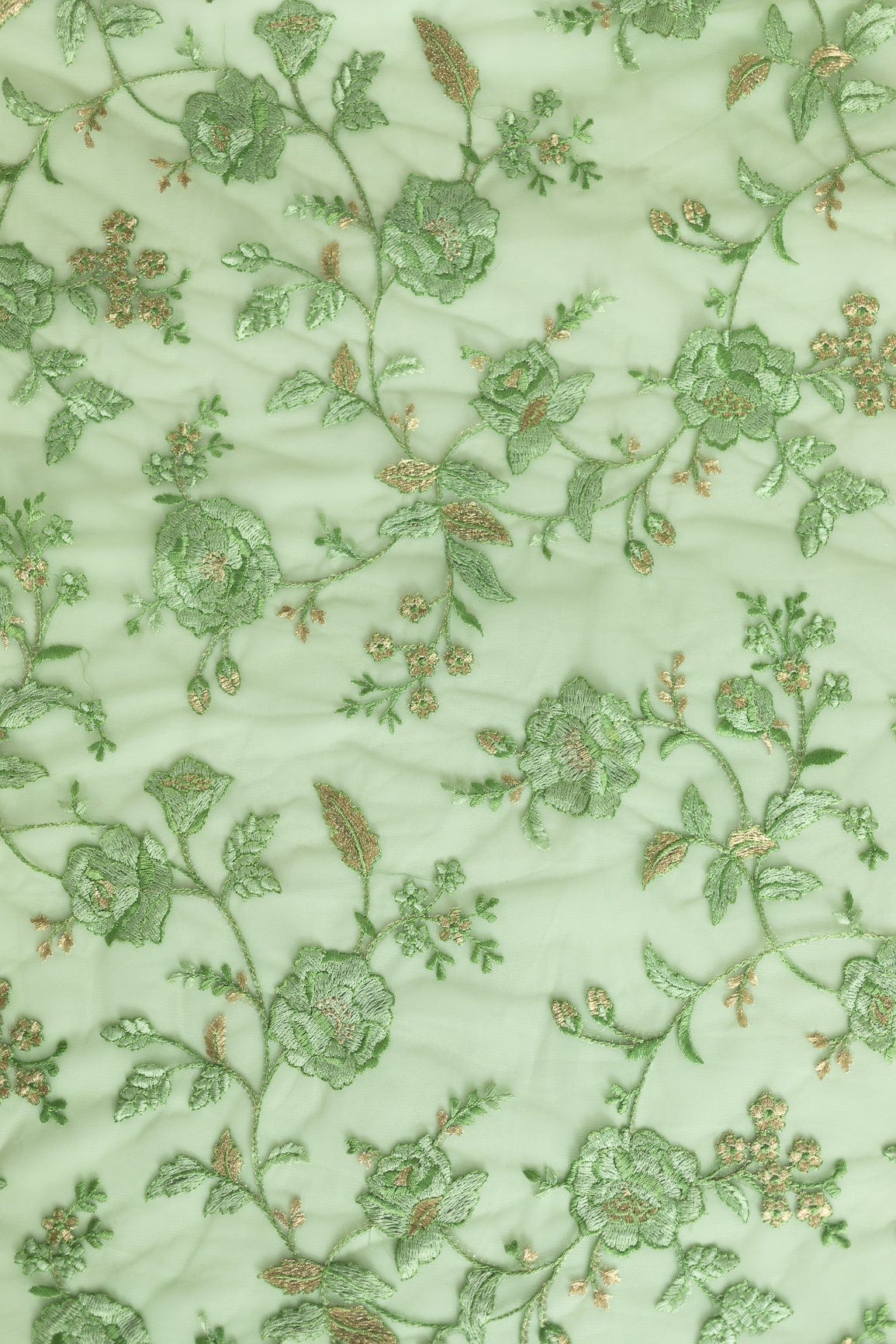 doeraa Embroidery Fabrics Heavy Floral Thread Work  Embroidery On Olive Soft Net Fabric