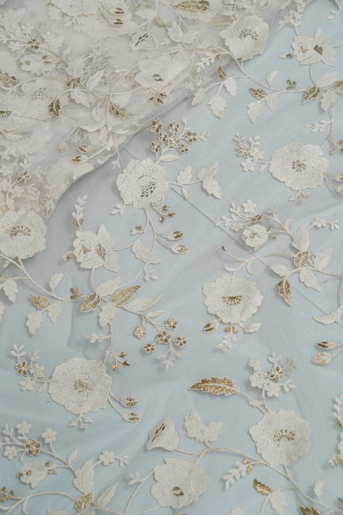doeraa Embroidery Fabrics Heavy Floral White Thread Work  Embroidery On White  Soft Net Fabric