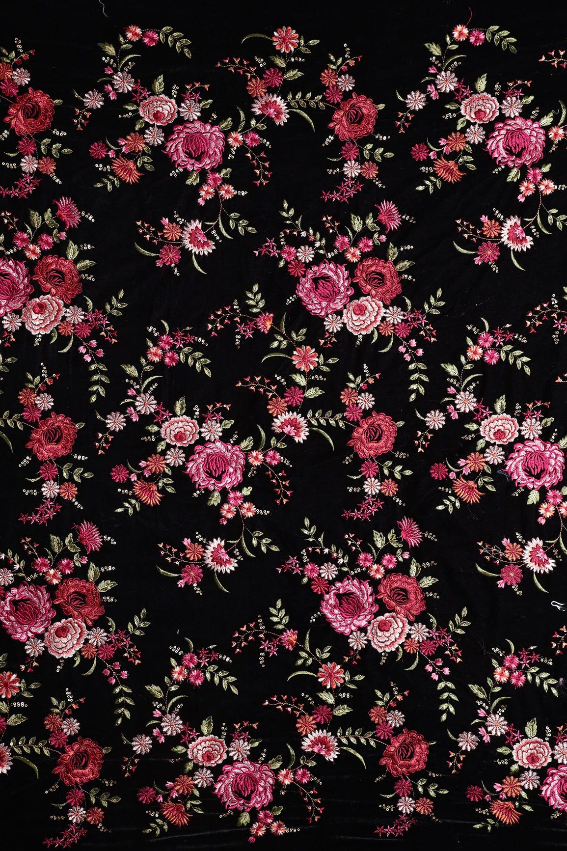 doeraa Embroidery Fabrics Multi Color Heavy Floral Kashmiri Embroidery Work On Black Velvet Fabric