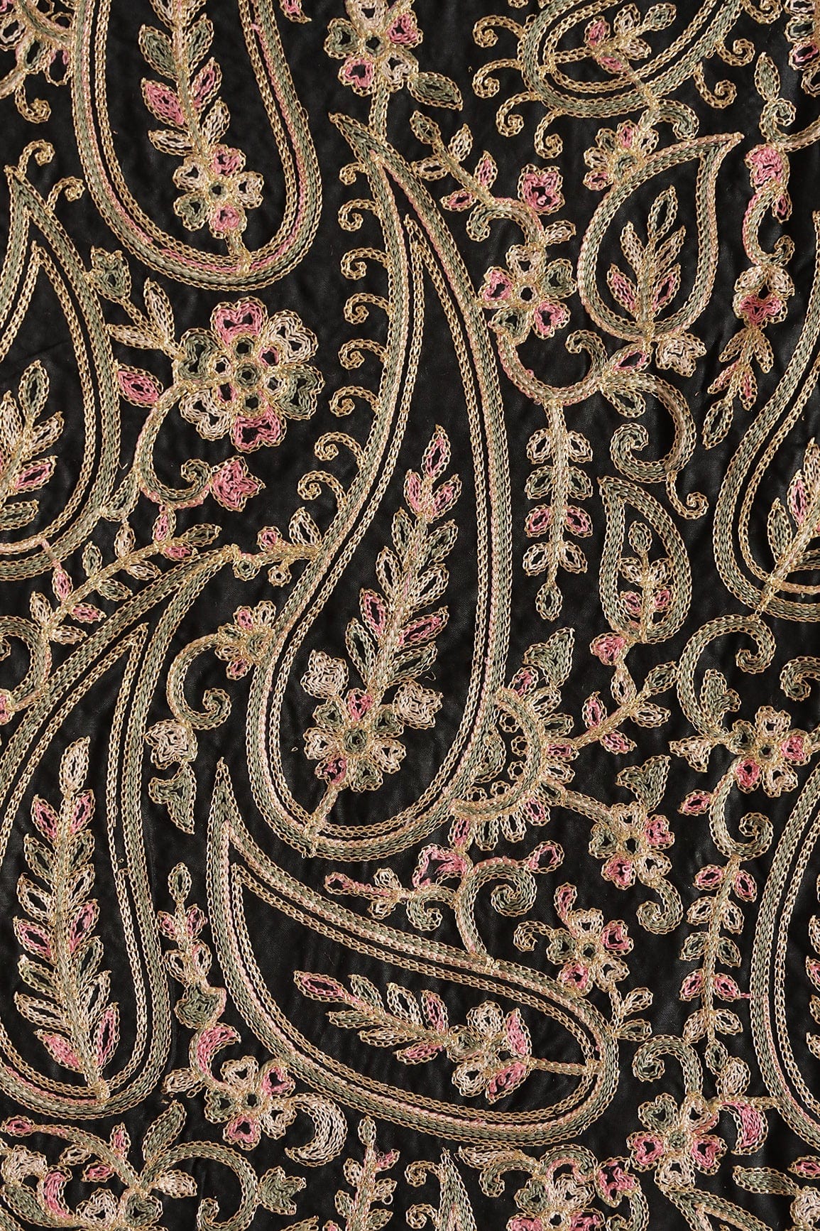 doeraa Embroidery Fabrics Multi Thread Beautiful Heavy Paisley Kashmiri Embroidery Work On Black Cotton Fabric