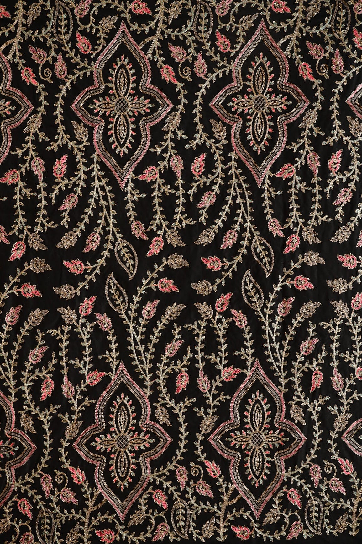 doeraa Embroidery Fabrics Multi Thread Beautiful Heavy Traditional Kashmiri Embroidery Work On Black Cotton Fabric