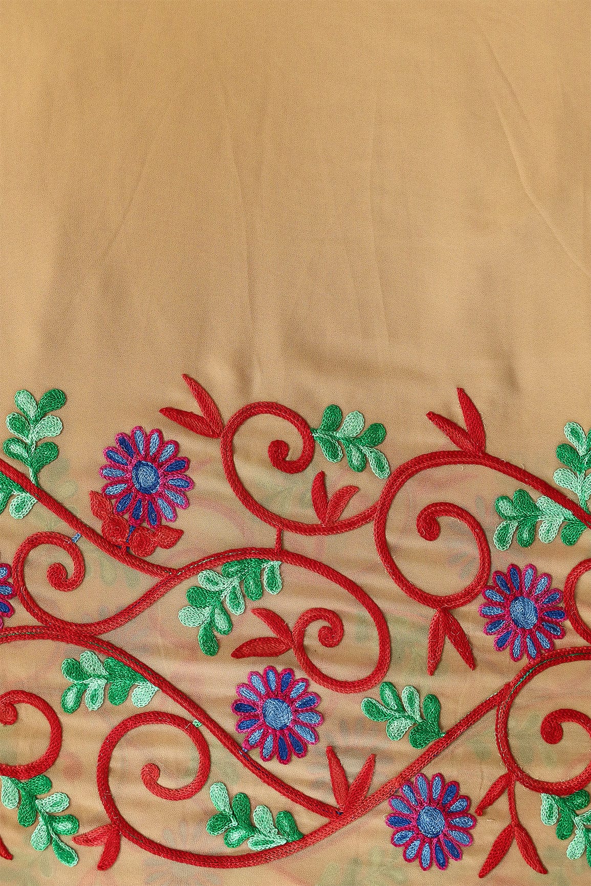 doeraa Embroidery Fabrics Multi Thread Floral Embroidery Work On Beige Georgette Fabric