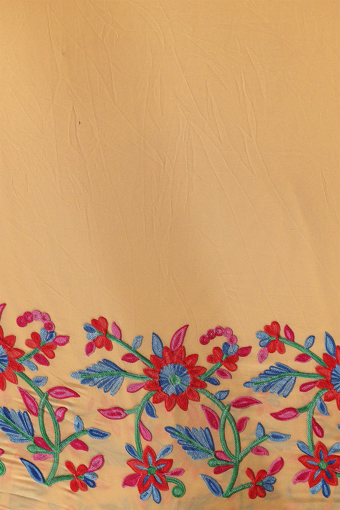doeraa Embroidery Fabrics Multi Thread Floral Embroidery Work On Beige Georgette Fabric