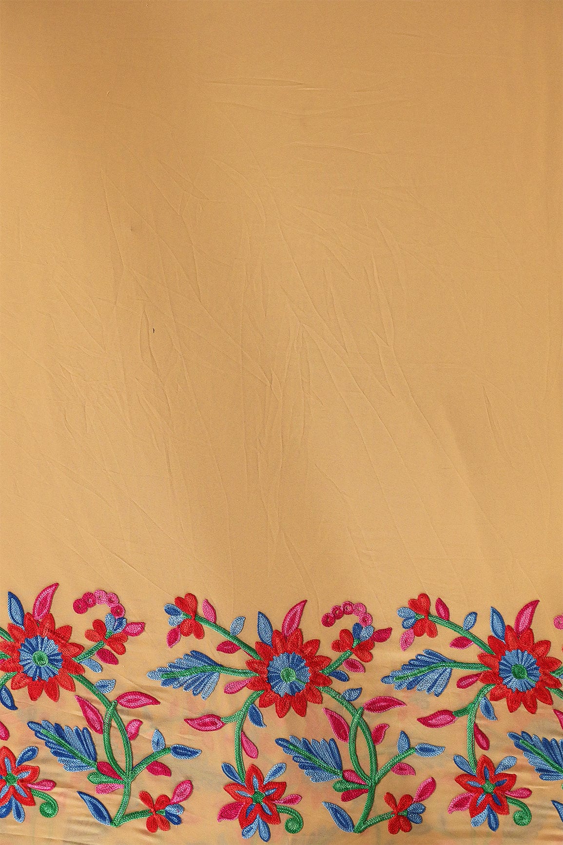 doeraa Embroidery Fabrics Multi Thread Floral Embroidery Work On Beige Georgette Fabric