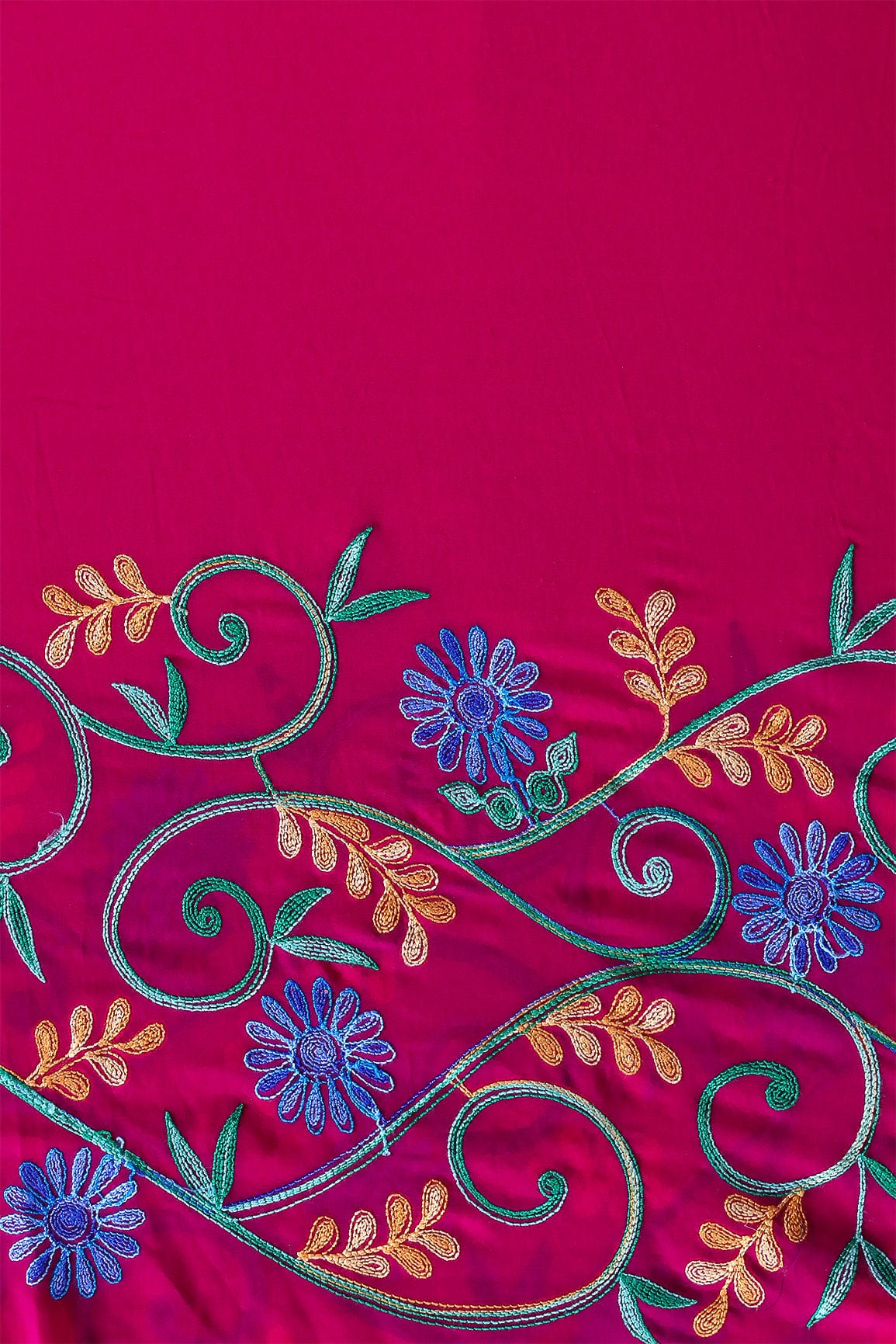 doeraa Embroidery Fabrics Multi Thread Floral Embroidery Work On Rani Georgette Fabric