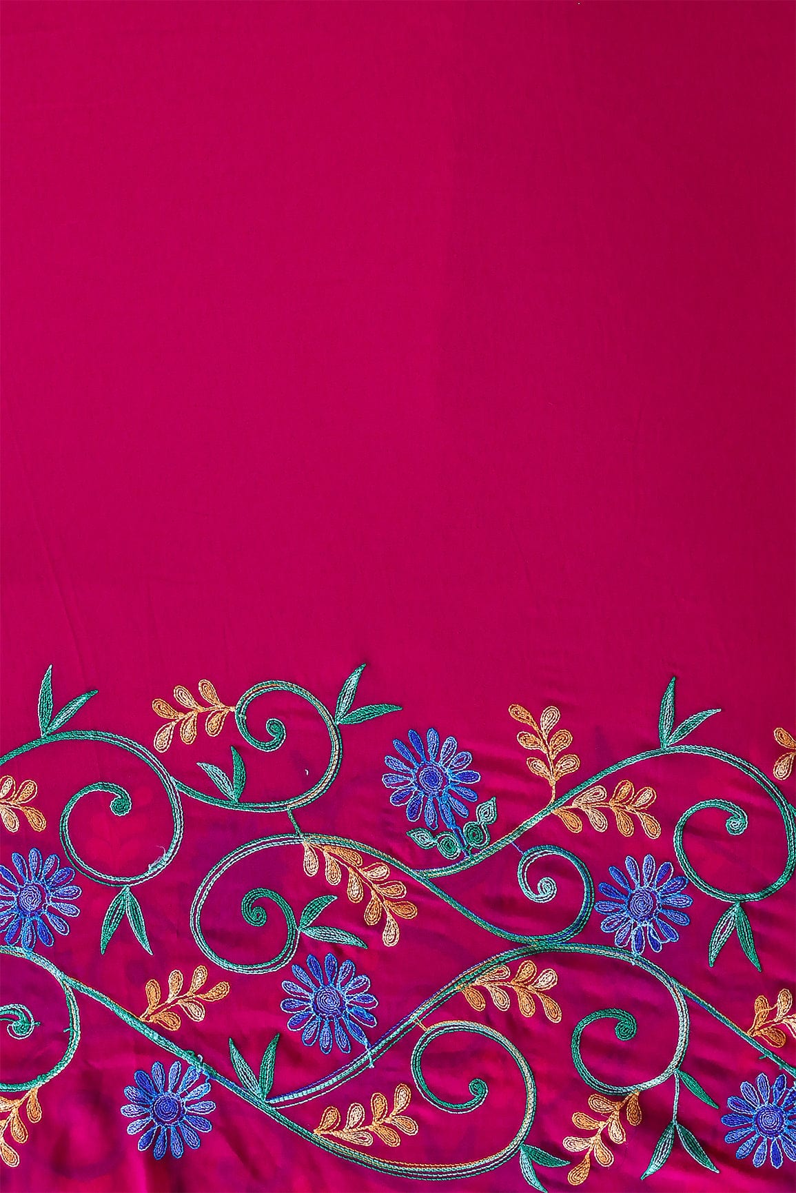 doeraa Embroidery Fabrics Multi Thread Floral Embroidery Work On Rani Georgette Fabric