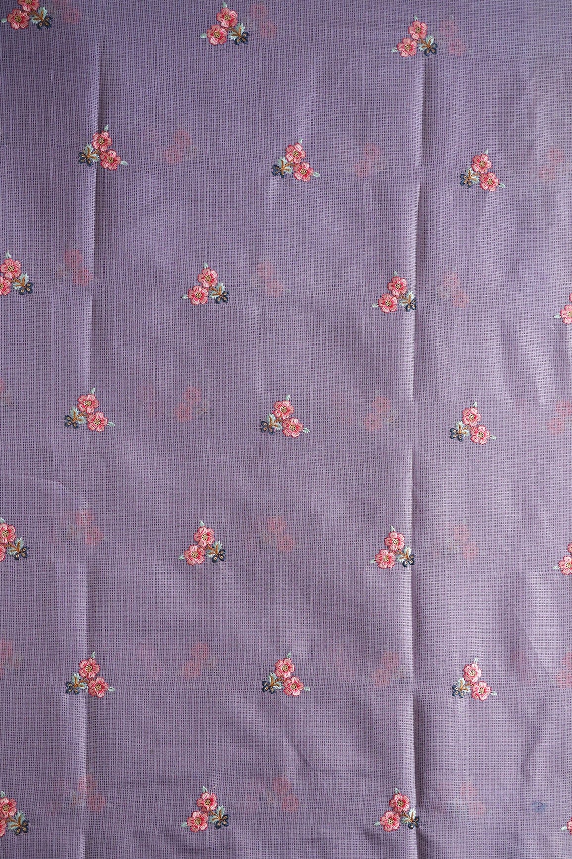 doeraa Embroidery Fabrics Multi Thread Small Floral Booti Embroidery Work On Lavender Kota Doria Net Fabric