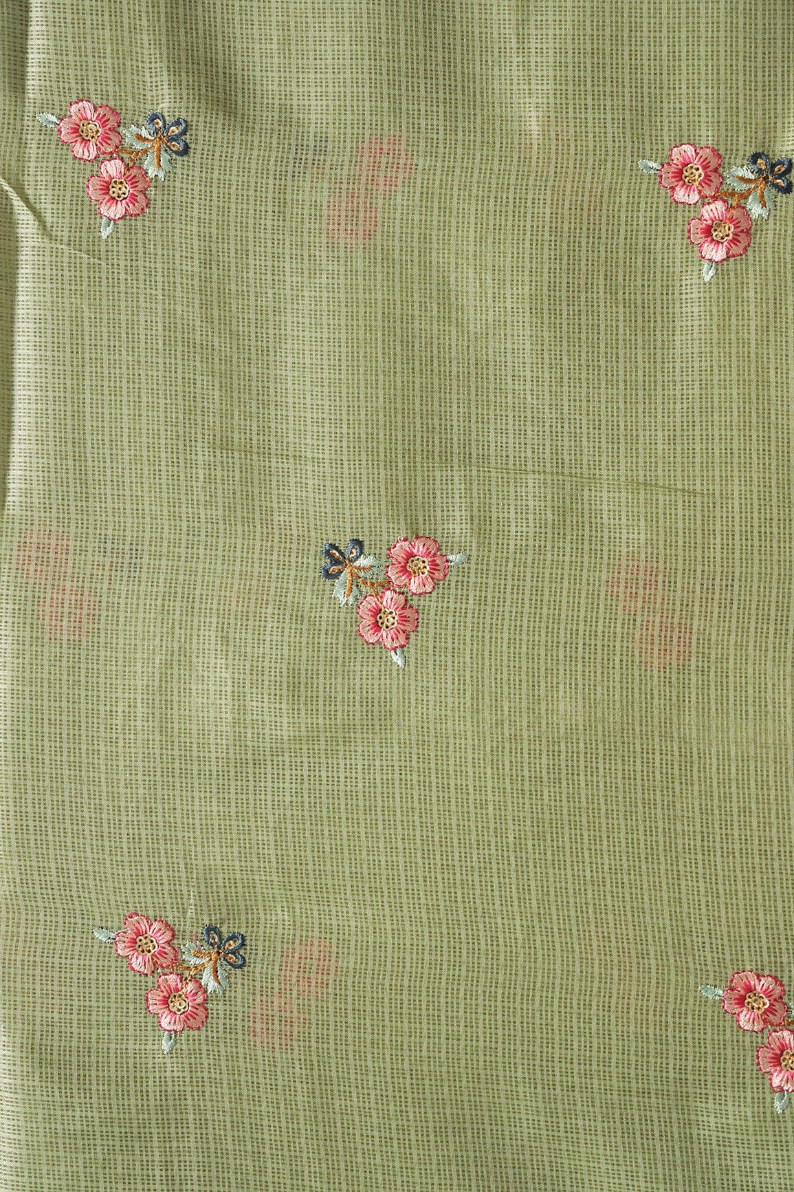 doeraa Embroidery Fabrics Multi Thread Small Floral Booti Embroidery Work On Olive Kota Doria Net Fabric
