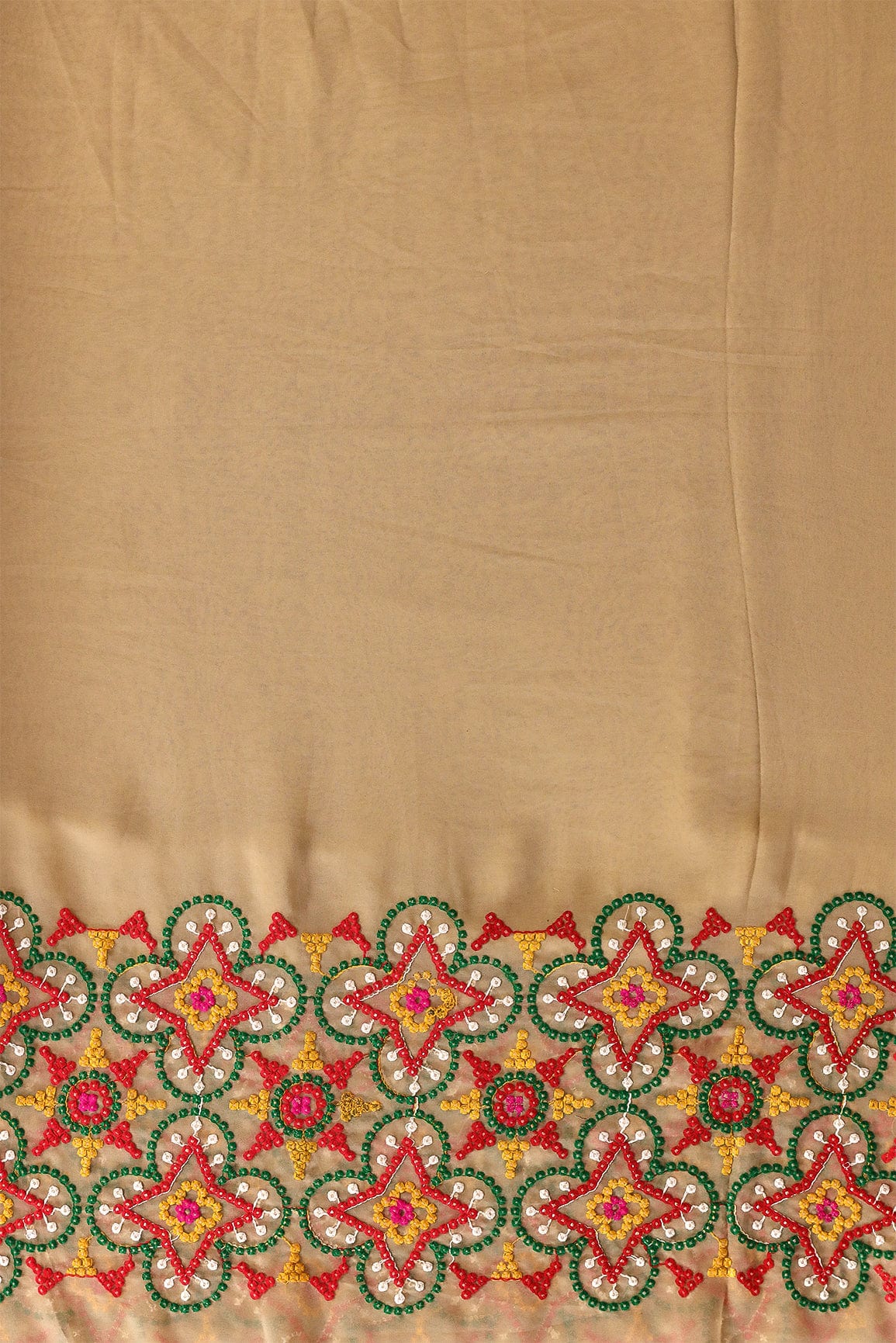 doeraa Embroidery Fabrics Multi Thread Traditional Embroidery Work On Beige Georgette Fabric